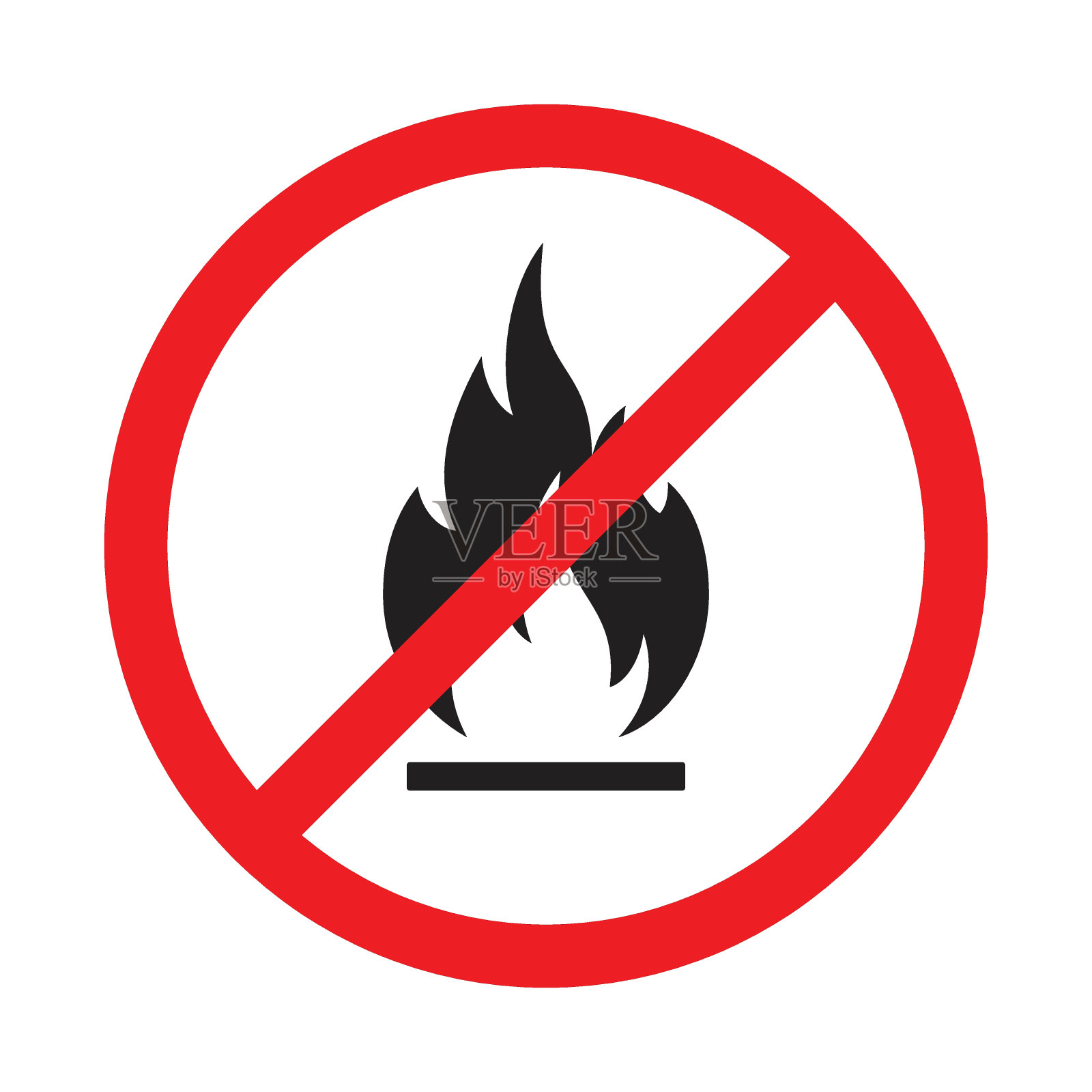 禁止明火、禁止生火或禁止使用明火的标志。插画图片素材