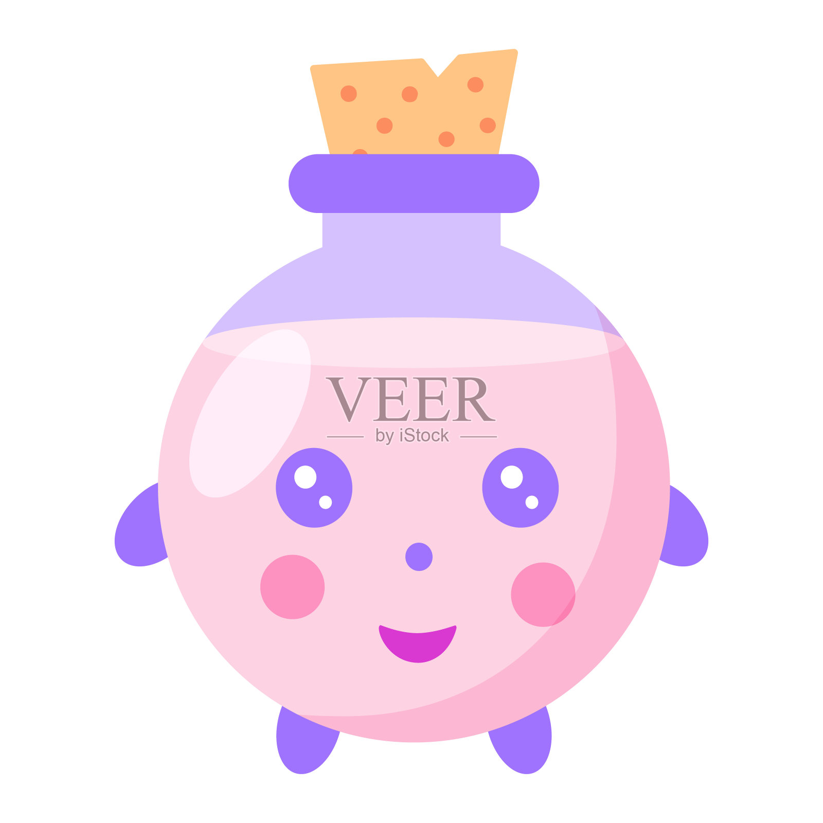 可爱的玻璃瓶与魔法毒药，儿童的魔法元素在卡哇伊卡通风格，矢量插画图片素材