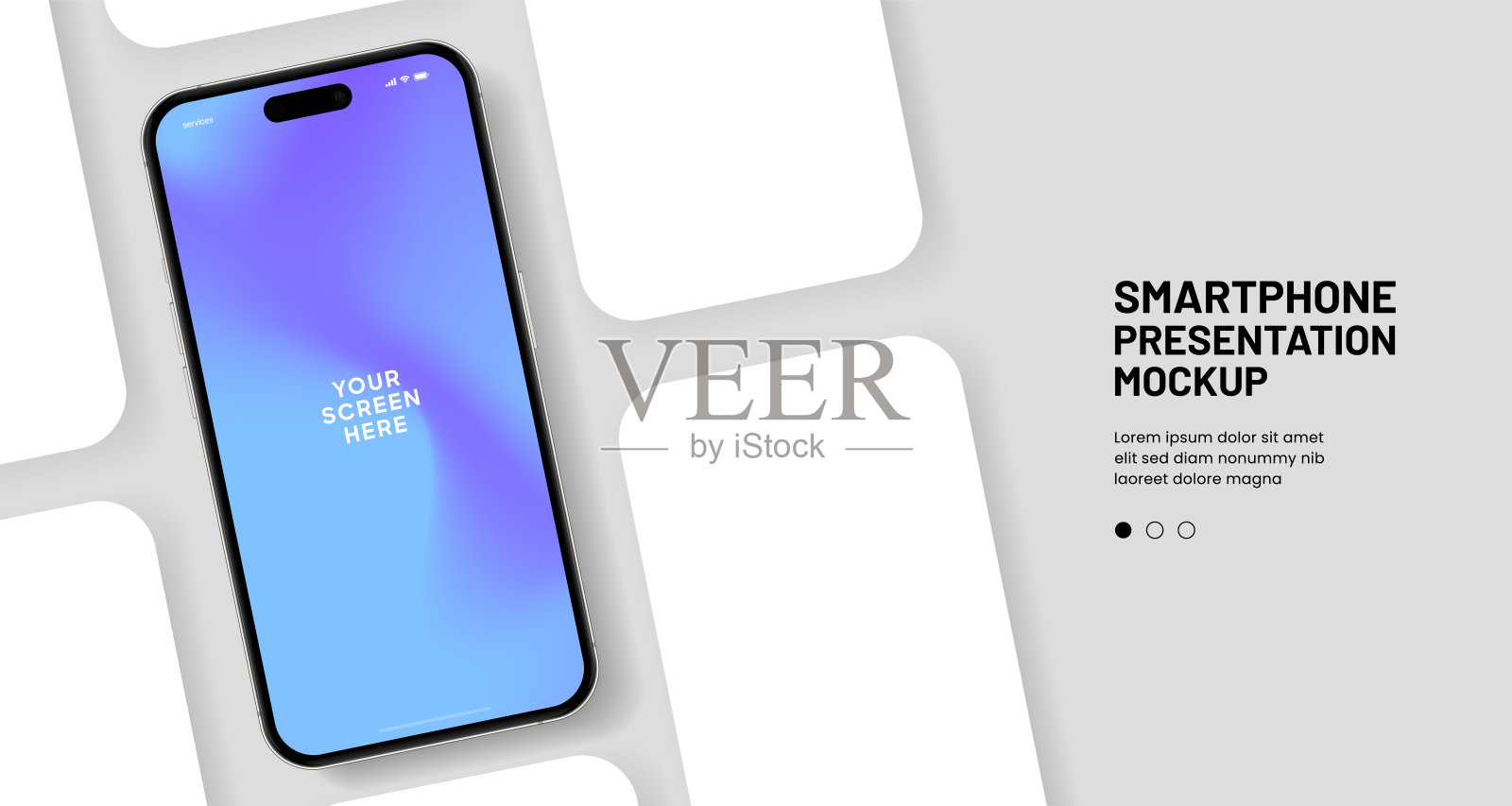 逼真的智能手机模型。手机矢量与孤立的白色背景。设备前视图。带有阴影的3D手机。逼真，高质量的智能手机模型的ui ux演示。插画图片素材