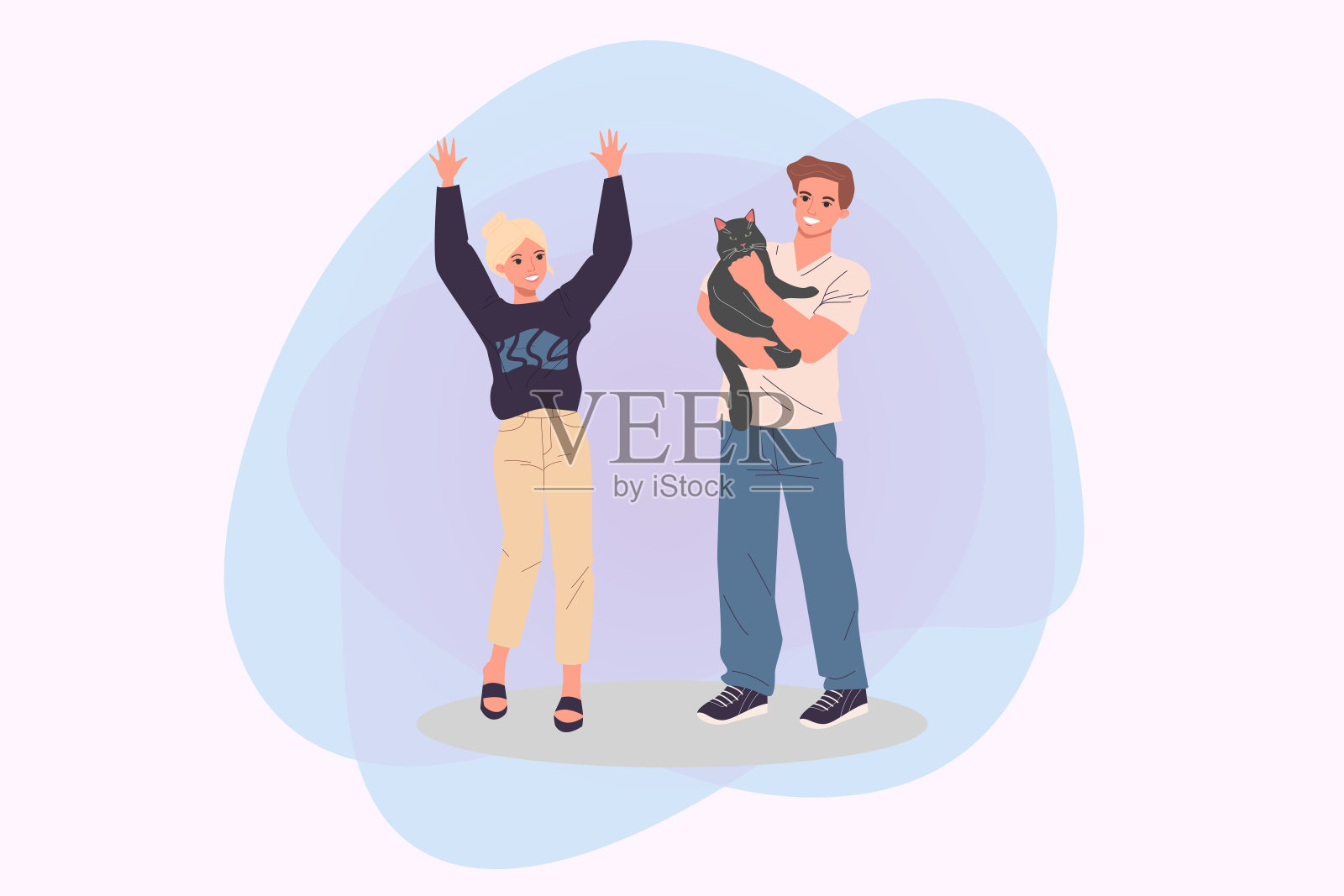 快乐的人与宠物猫矢量插图插画图片素材