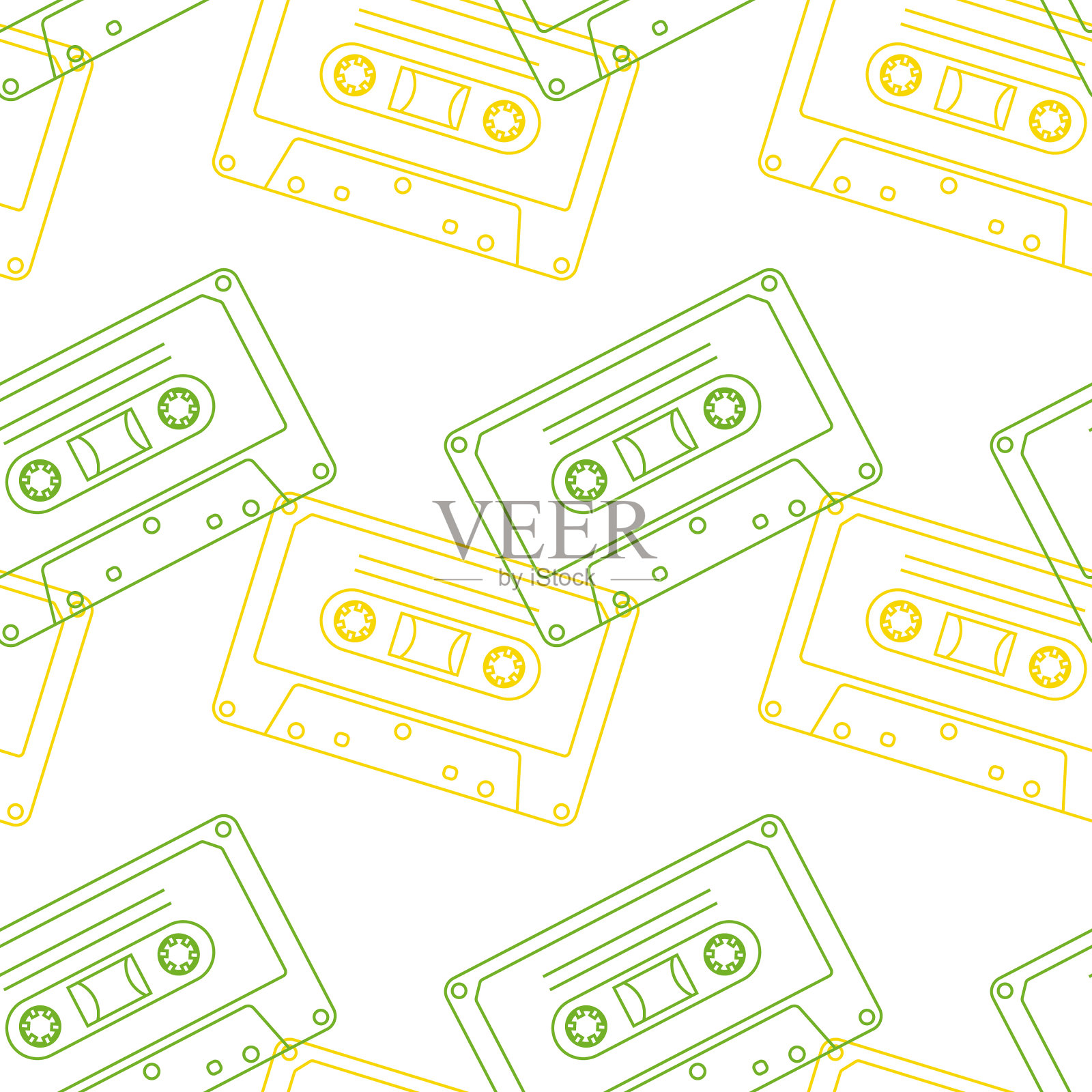 90年代复古元素。磁带与录音带的无缝模式。90年代的美学。线条艺术图形插画图片素材