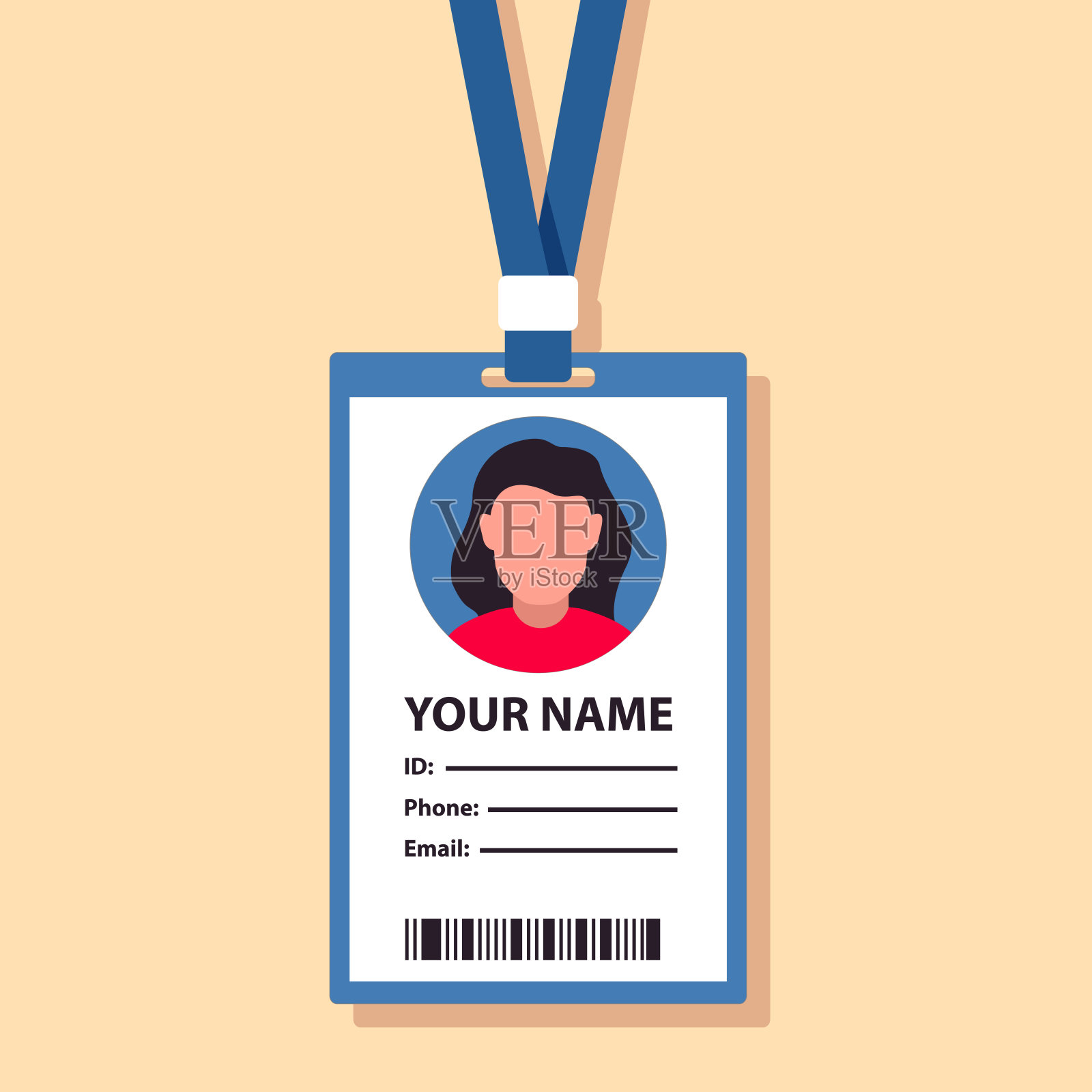 女性塑料身份证。简单的商业Id。企业识别文件模板。插画图片素材