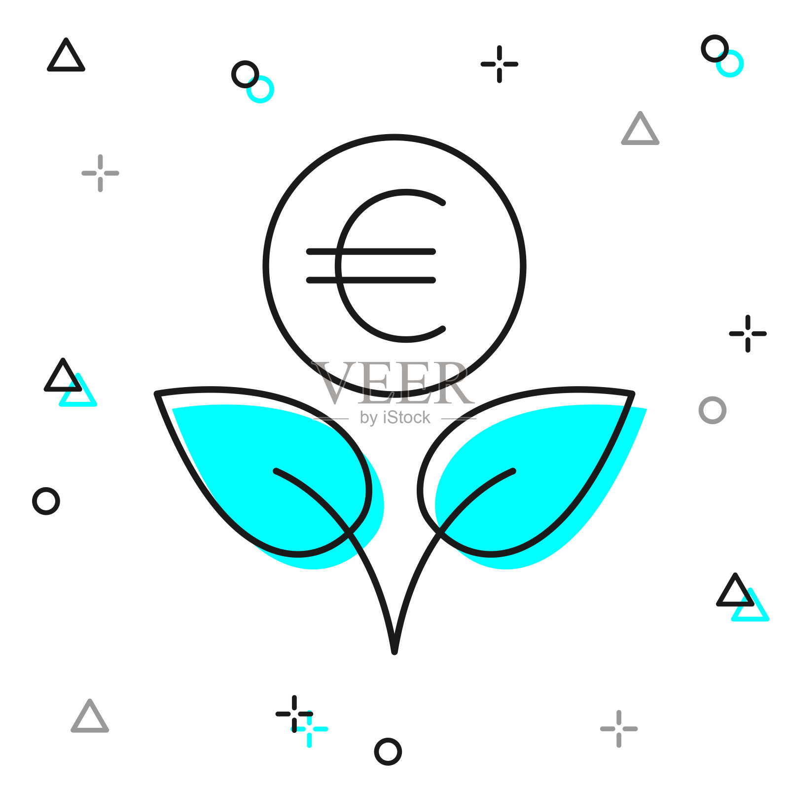 日益增长的欧元。白色背景上的线图标插画图片素材