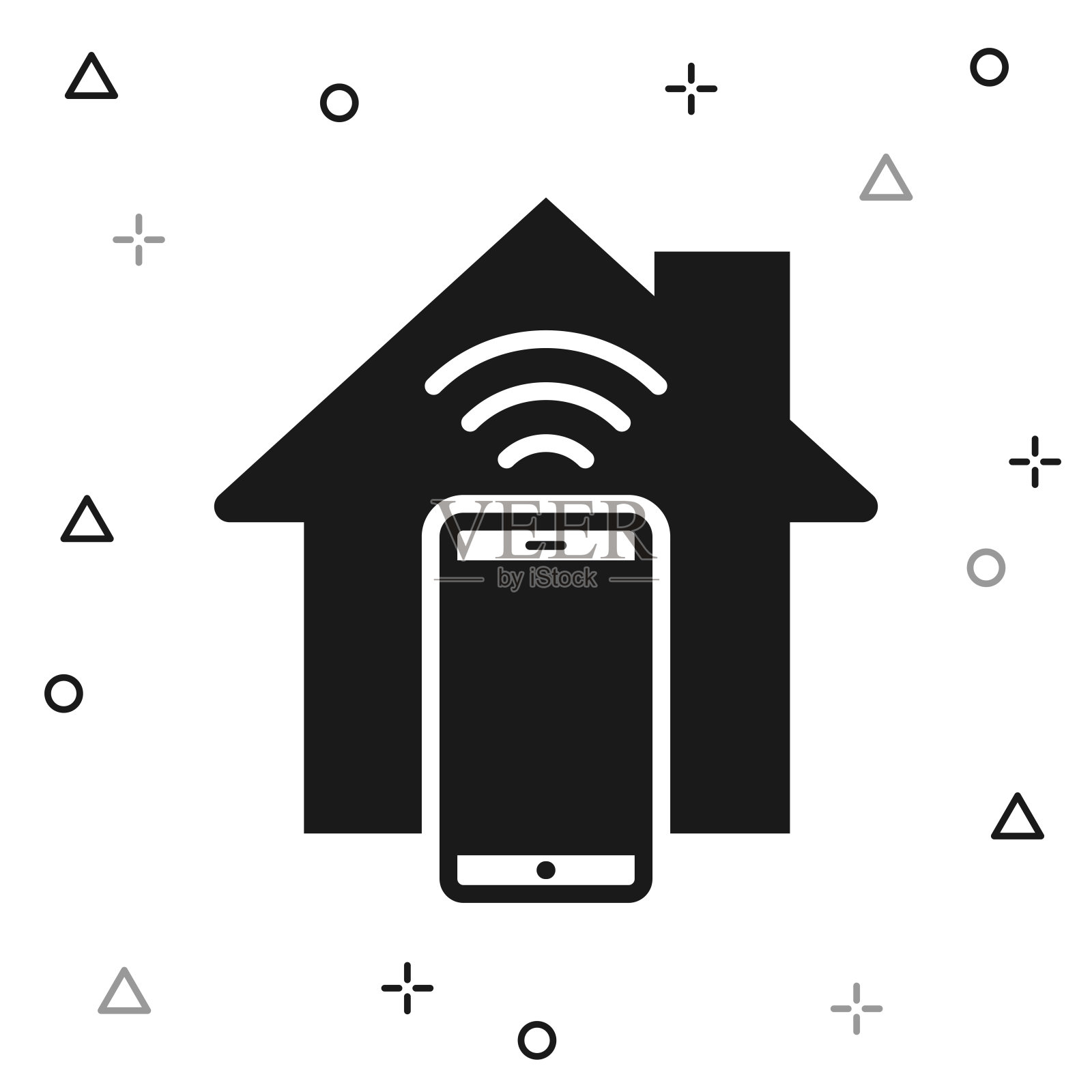 带智能手机的智能家居。白色背景图标插画图片素材