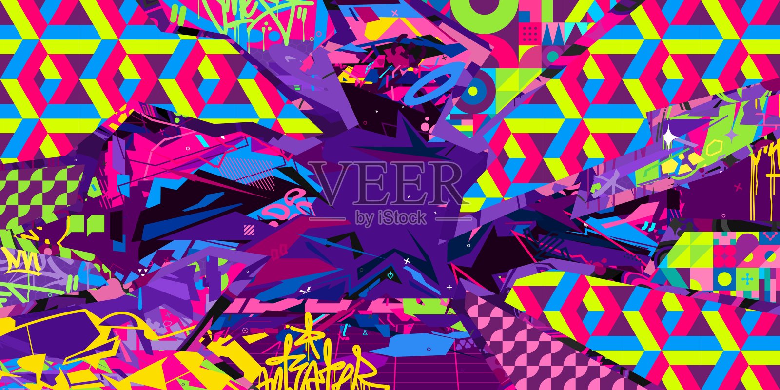 现代抽象城市街头艺术涂鸦风格矢量拼贴插画背景模板插画图片素材