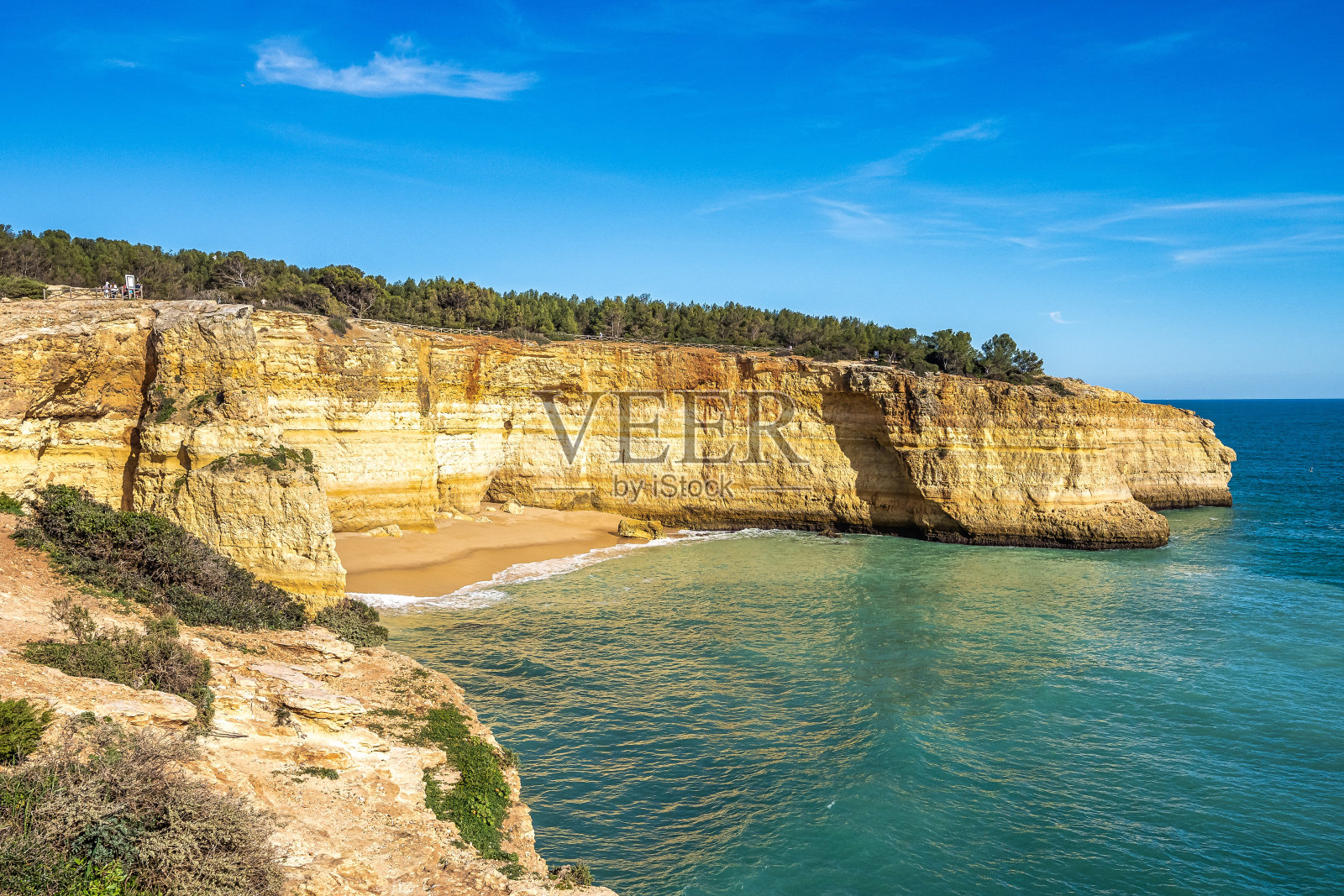 葡萄牙海岸贝纳吉尔，阿尔加维，葡萄牙。七悬山谷小径。照片摄影图片