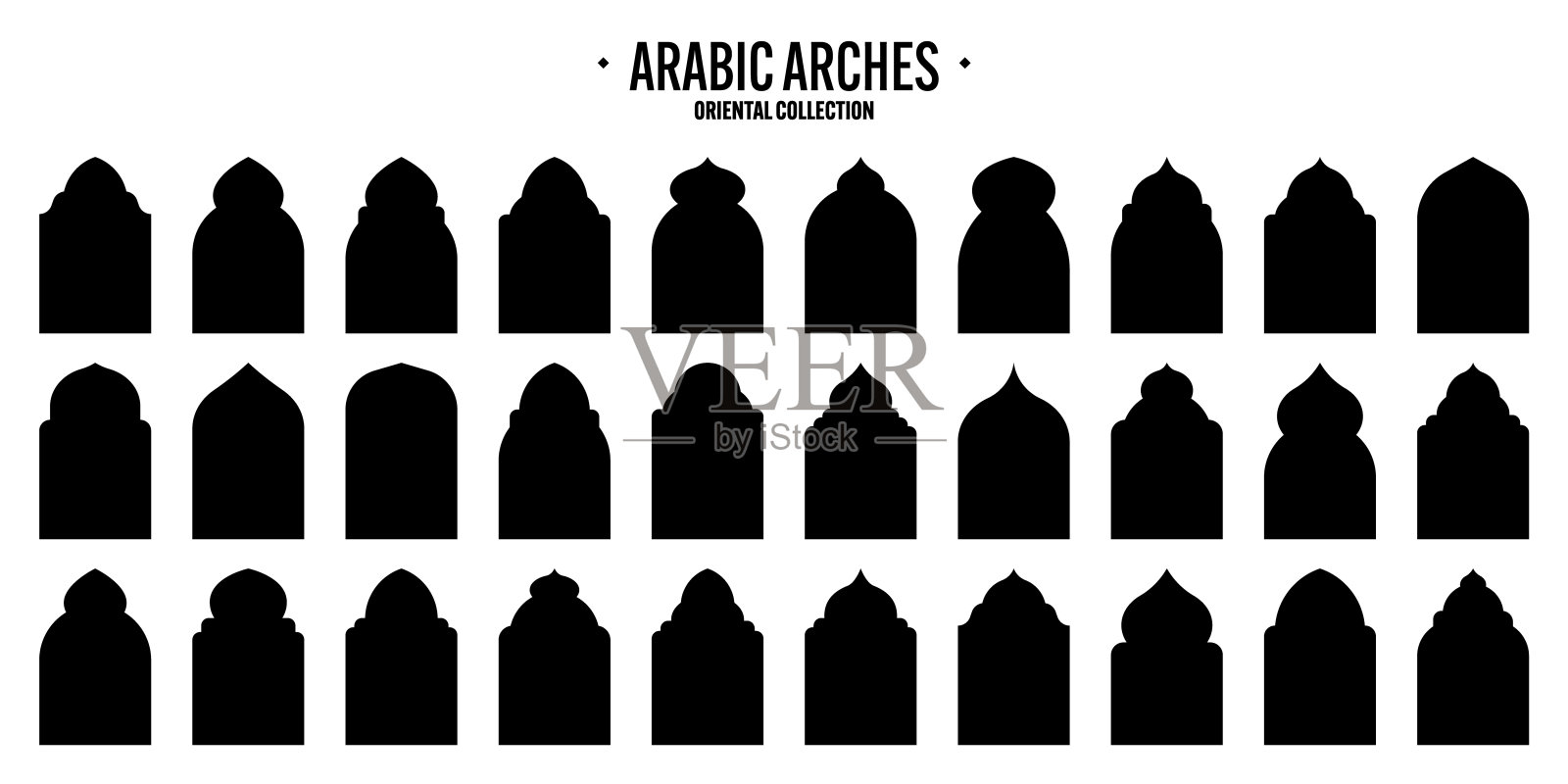伊斯兰框架，东方风格的物品。阿拉伯的形状，窗户和拱门。传统装饰横幅、画框。穆斯林节日，斋月卡里姆。现代东方建筑。矢量图插画图片素材