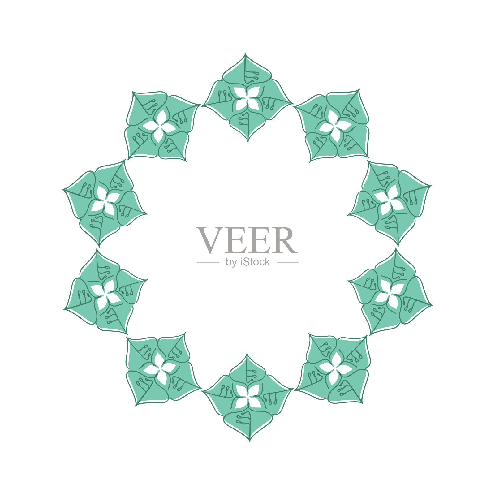 装饰圆形框架与抽象的花朵和叶子。插画图片素材