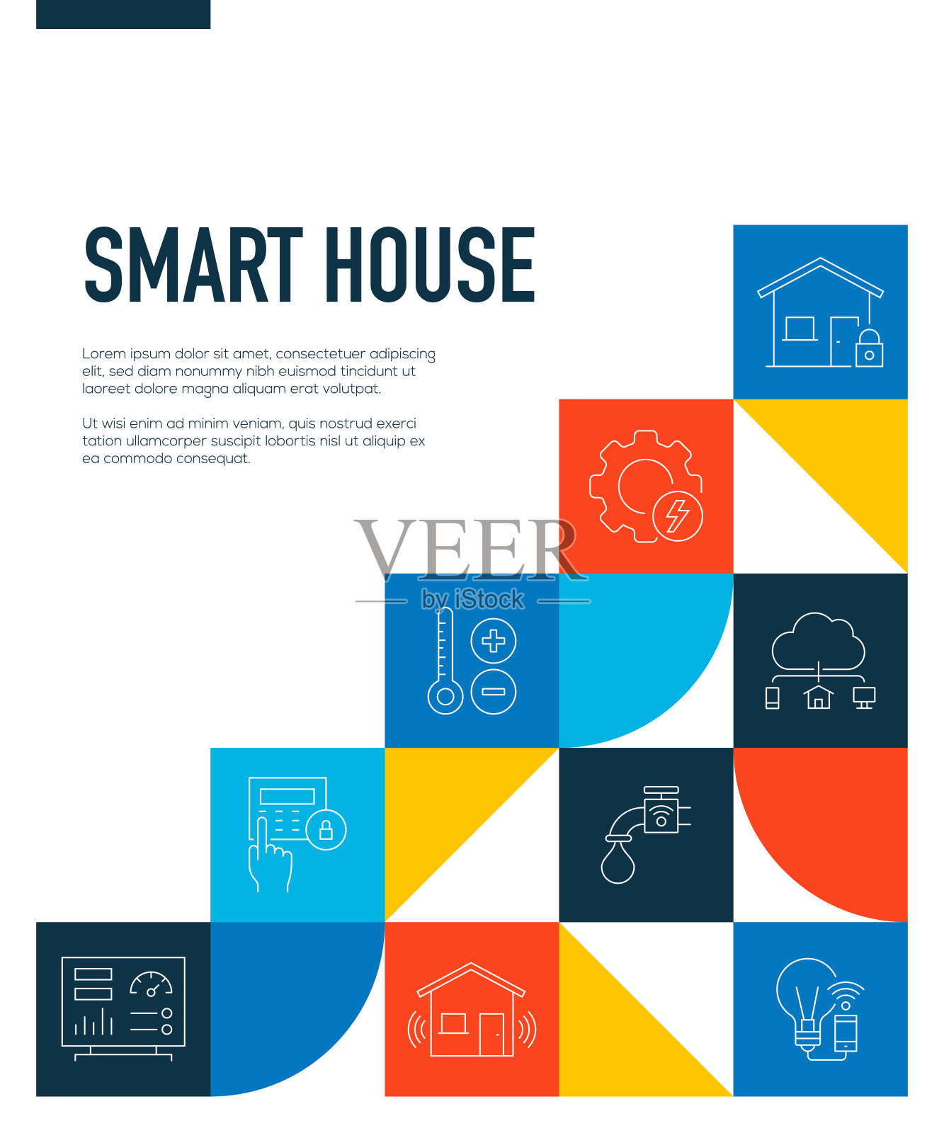 智能家居相关的线条风格横幅设计的网页，标题，小册子，年度报告和书籍封面插画图片素材