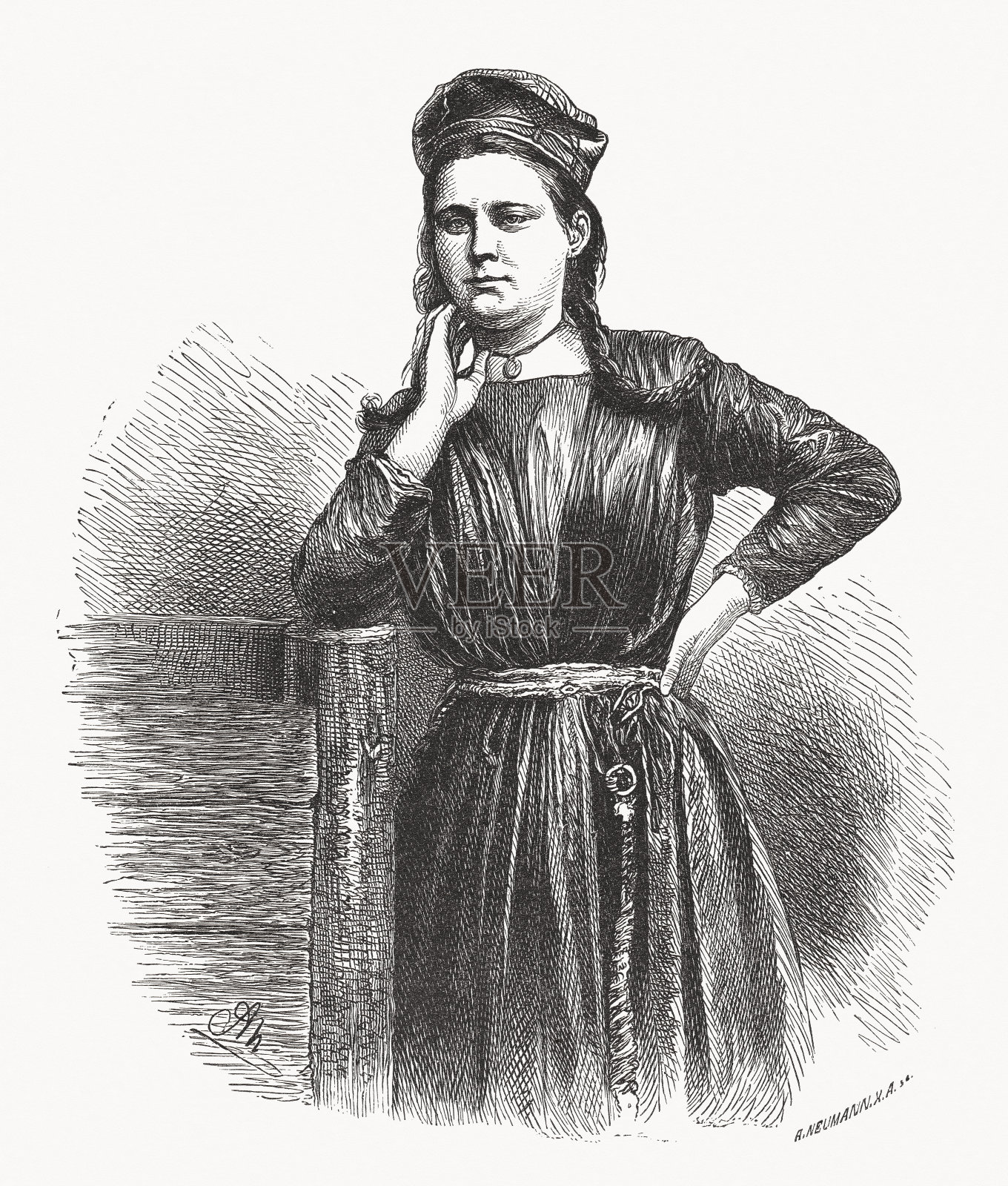 《萨米人的女人》木版，1888年出版插画图片素材