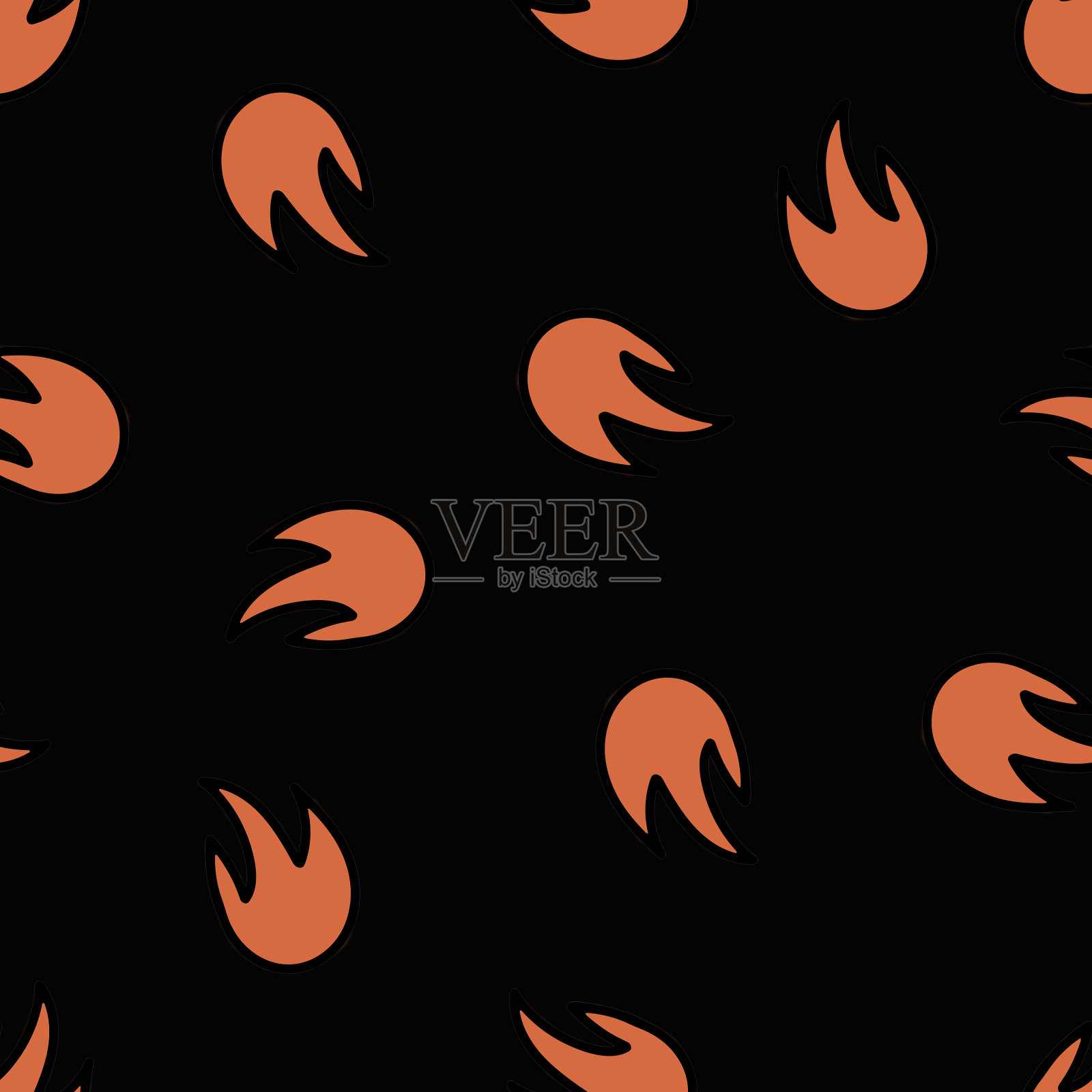 手绘可爱的卡通无缝图案与火。插画图片素材