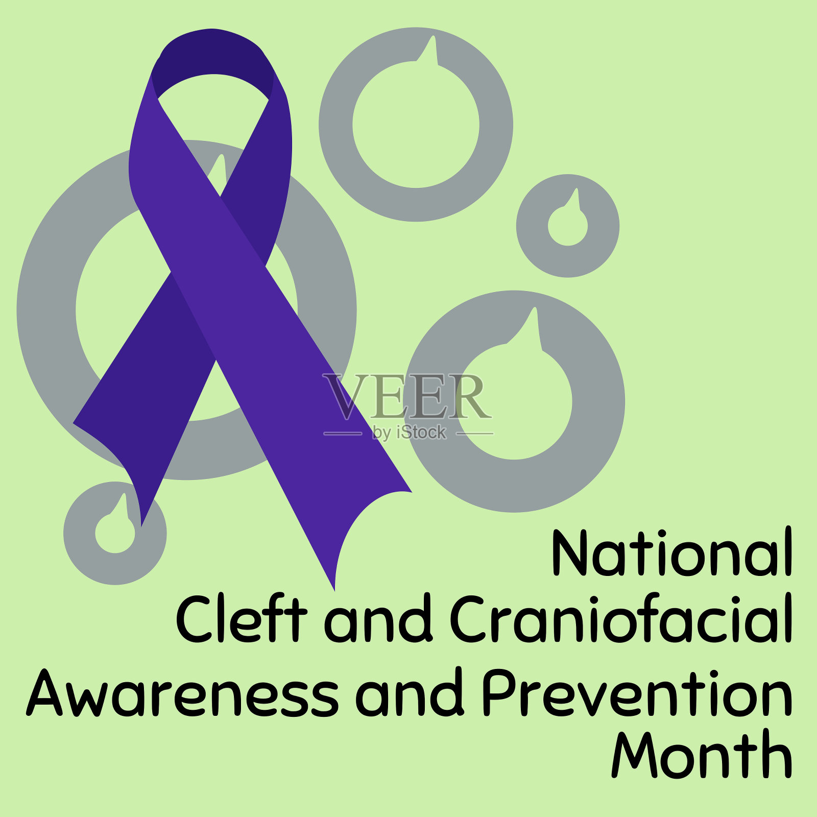 全国唇裂和颅面意识和预防月，简单的正方形横幅或海报上的医学主题插画图片素材