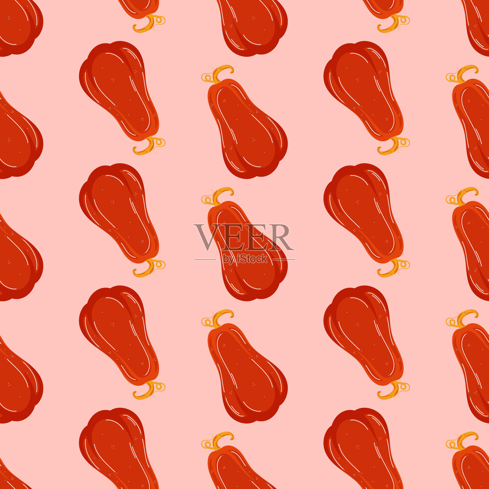 秋天的红南瓜无缝图案矢量手绘风格插画图片素材