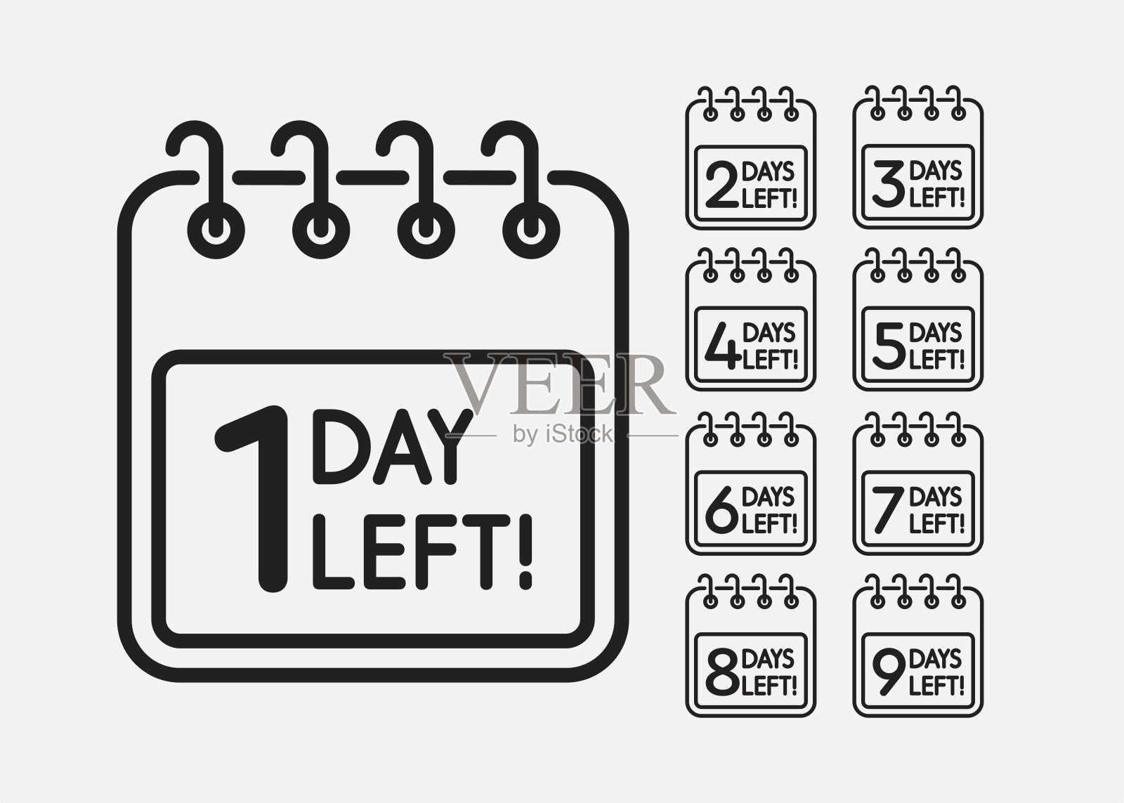 倒计时每日页面日历图标- 1天的时间插画图片素材