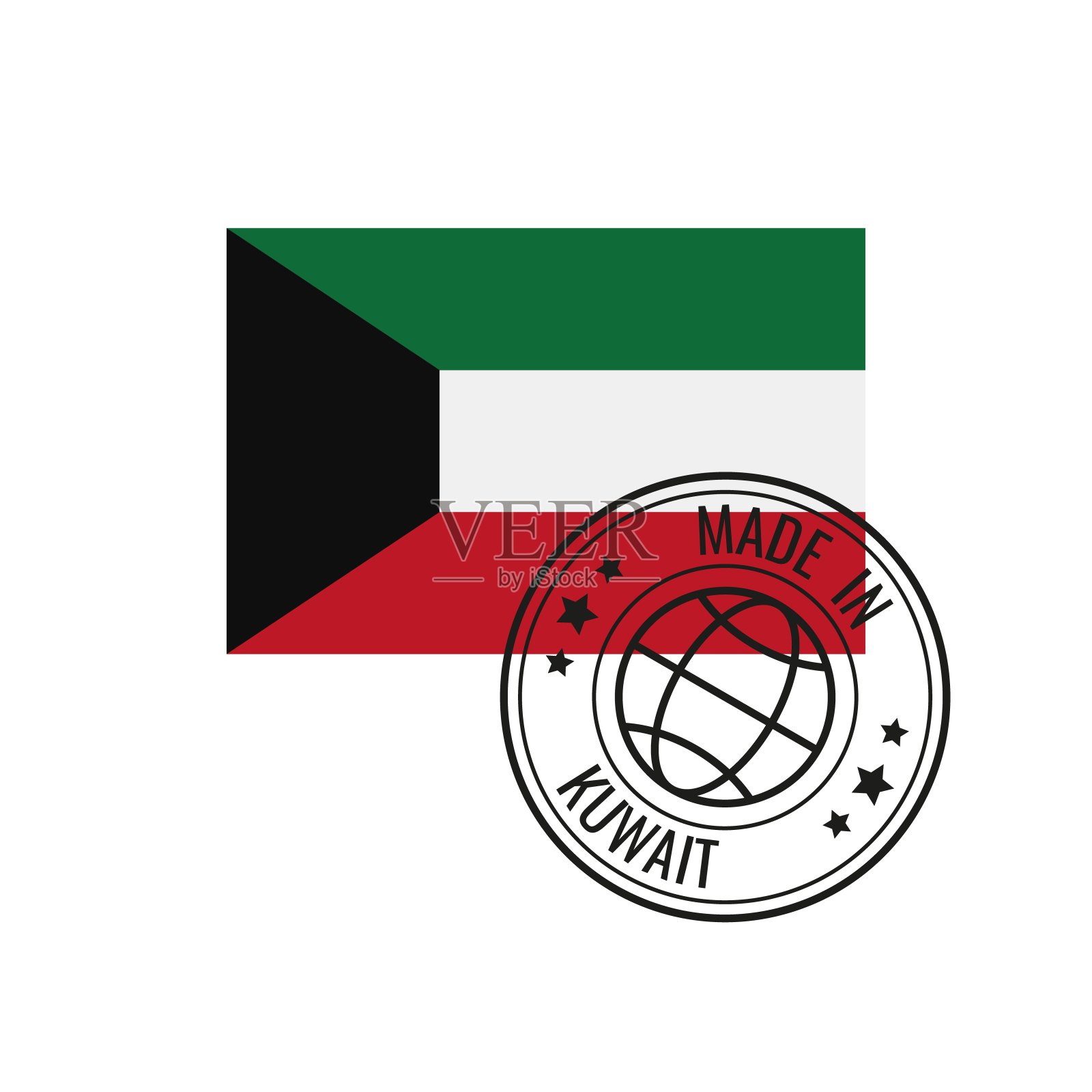科威特制造徽章矢量。科威特国旗贴纸。白色背景上孤立的墨印。插画图片素材