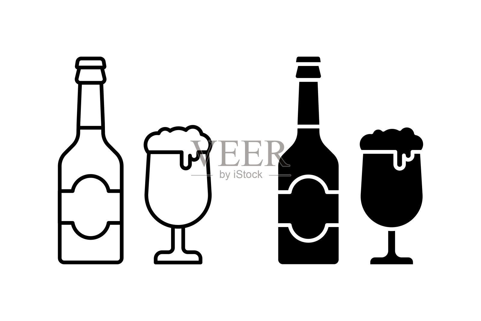 啤酒图标向量集。带有马克杯标志的啤酒插画图片素材