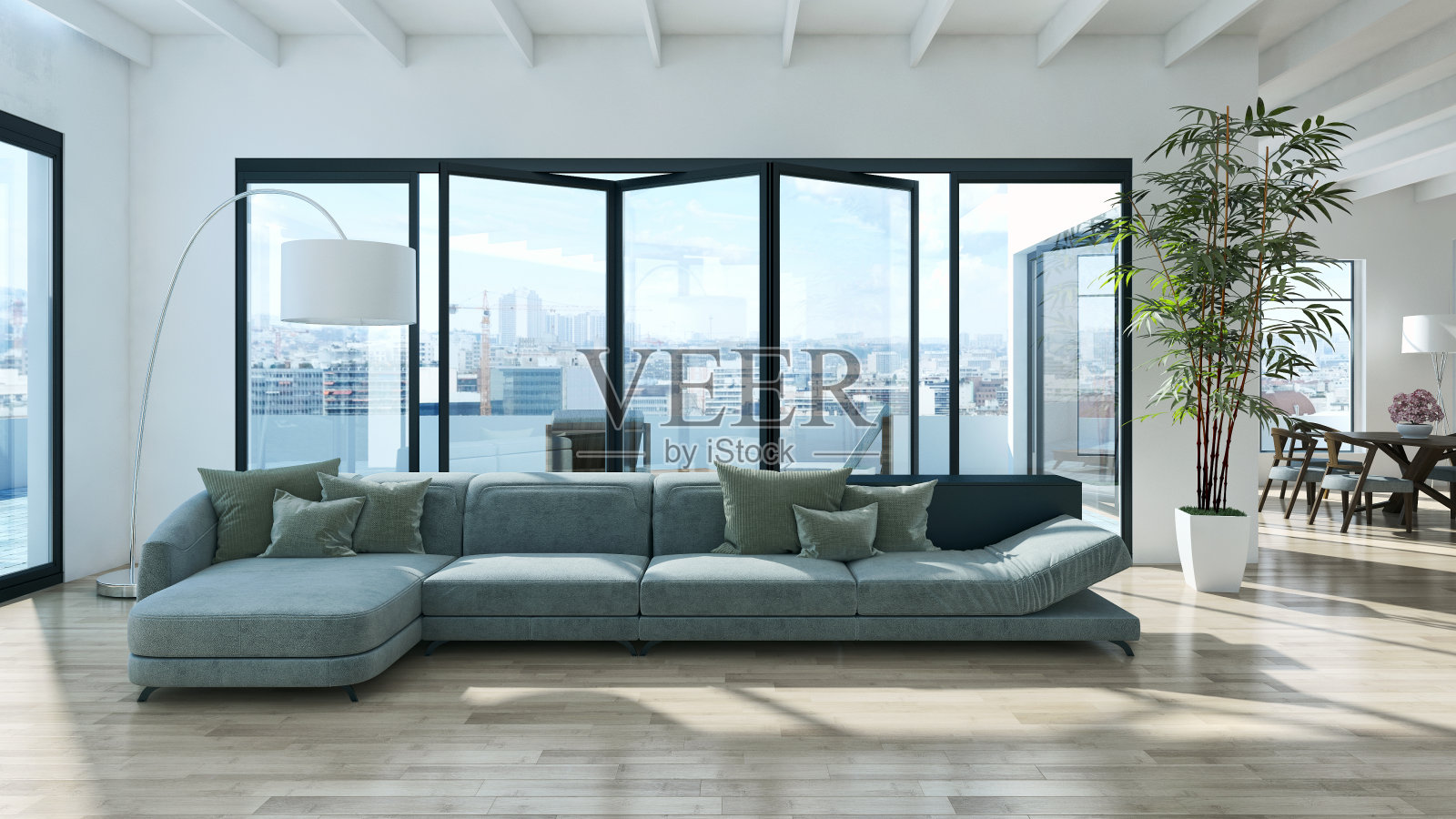 大型豪华现代明亮内饰客厅模型插图3D渲染图像照片摄影图片