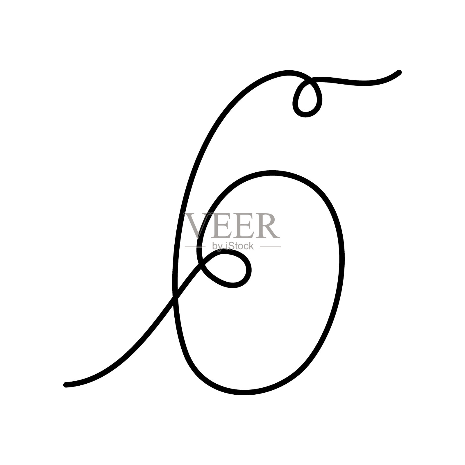 6号连续线。极简风格的手写字体设计理念。线的艺术。插画图片素材