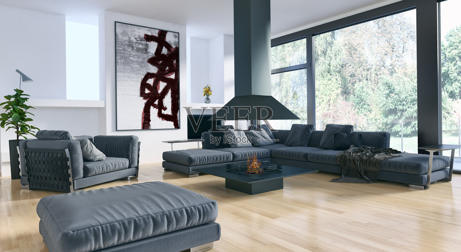 大型豪华现代明亮内饰客厅模型插图3D渲染图像照片摄影图片