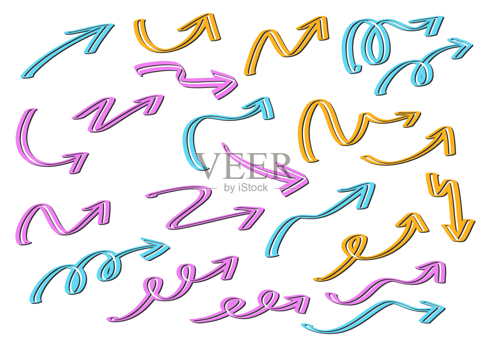 手绘箭头涂鸦设计元素插画图片素材