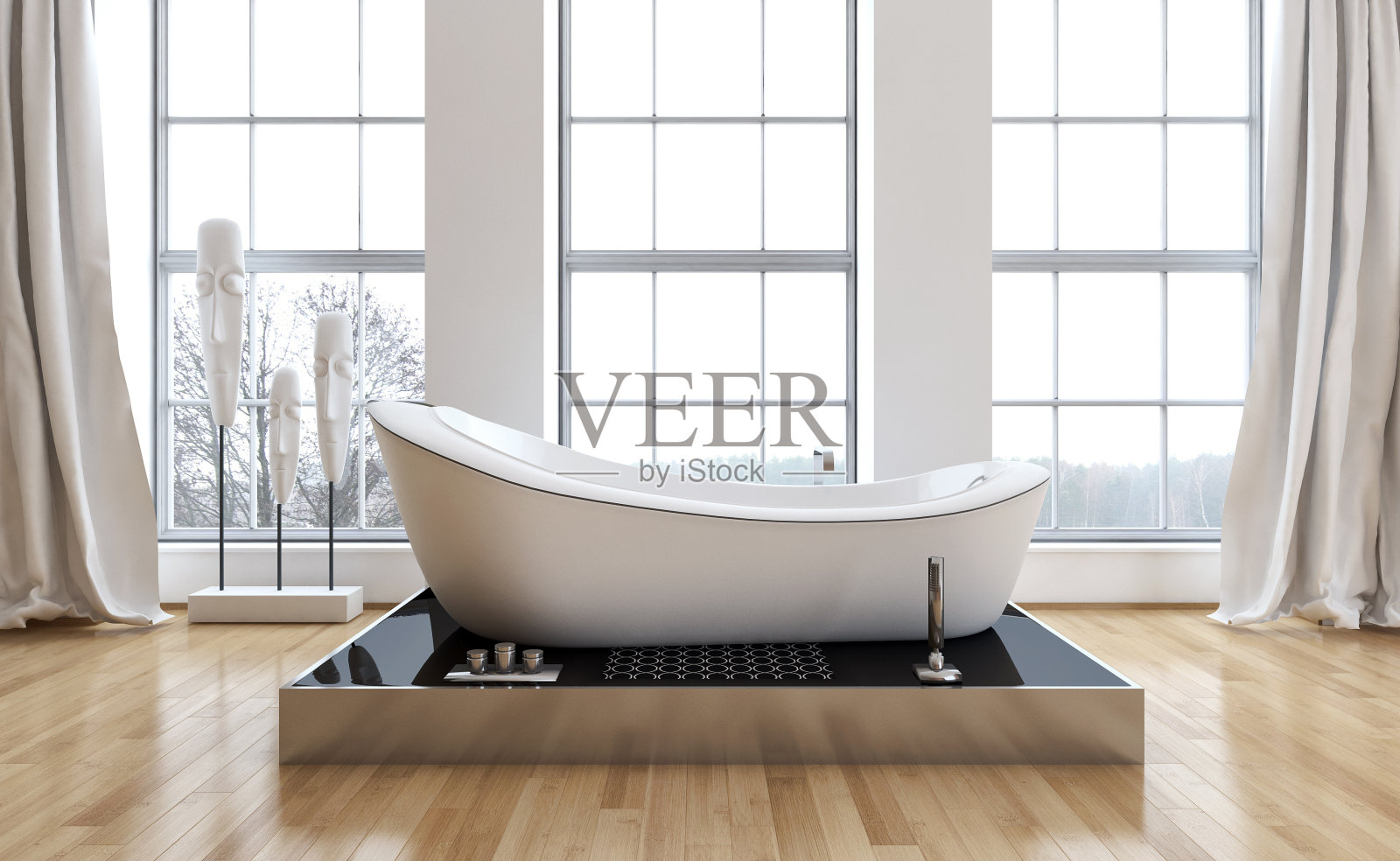 大型豪华现代明亮内饰客厅模型插图3D渲染图像照片摄影图片