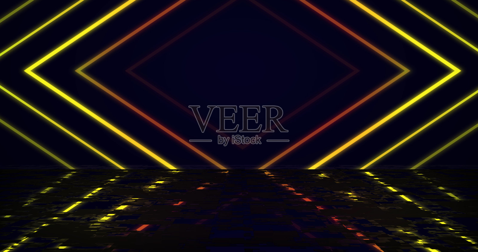 抽象科技背景，夜店夜生活背景。迪斯科灯音乐音乐会灯光显示发光闪亮的方形几何激光环路与反射。颁奖典礼活动。插画图片素材