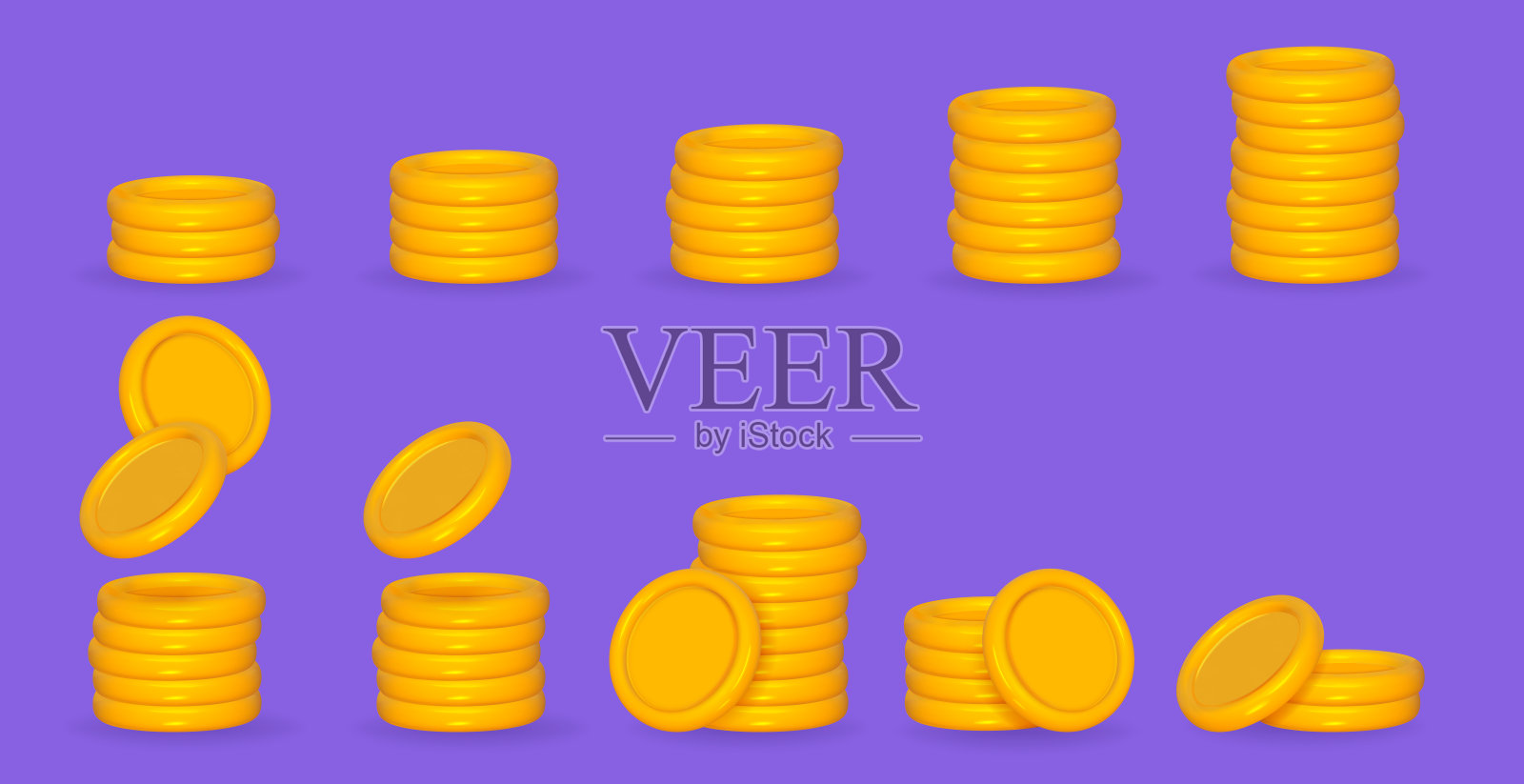 3d硬币黄金堆栈矢量插图隔离。钱黄堆。游戏币塔。插画图片素材
