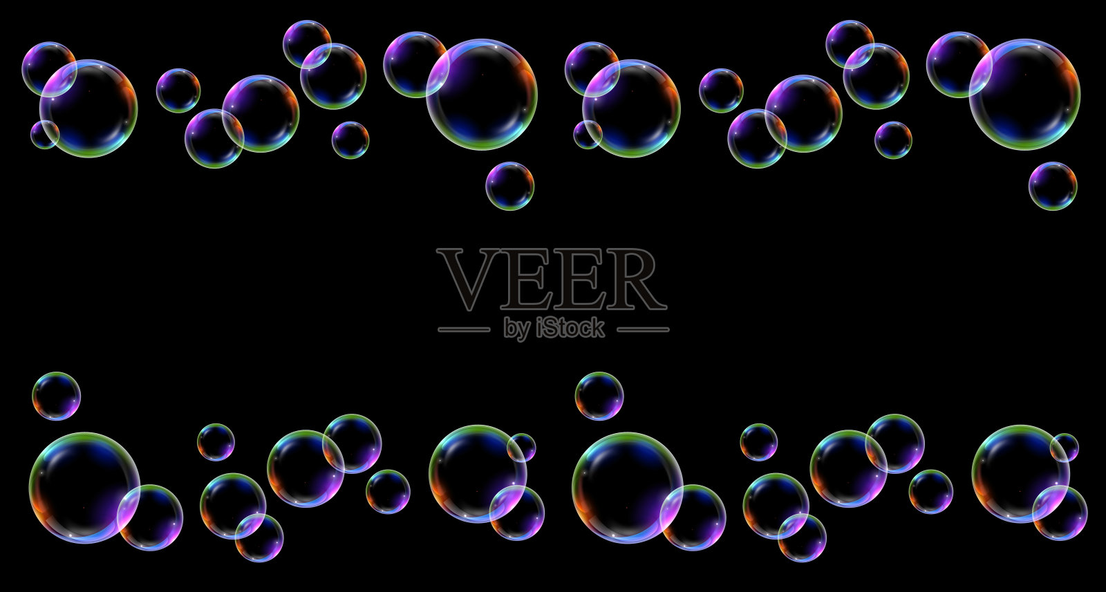 材料黑色背景和七种颜色的肥皂泡照片摄影图片