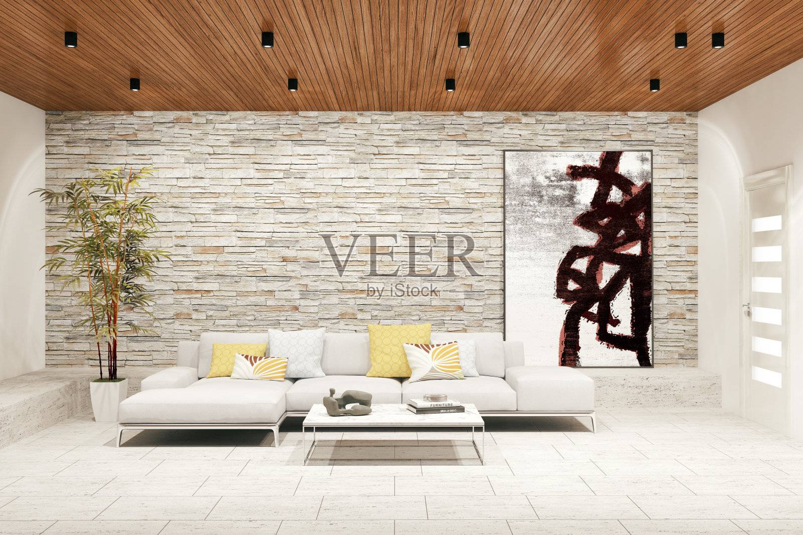 大型豪华现代明亮内饰客厅模型插图3D渲染图像照片摄影图片