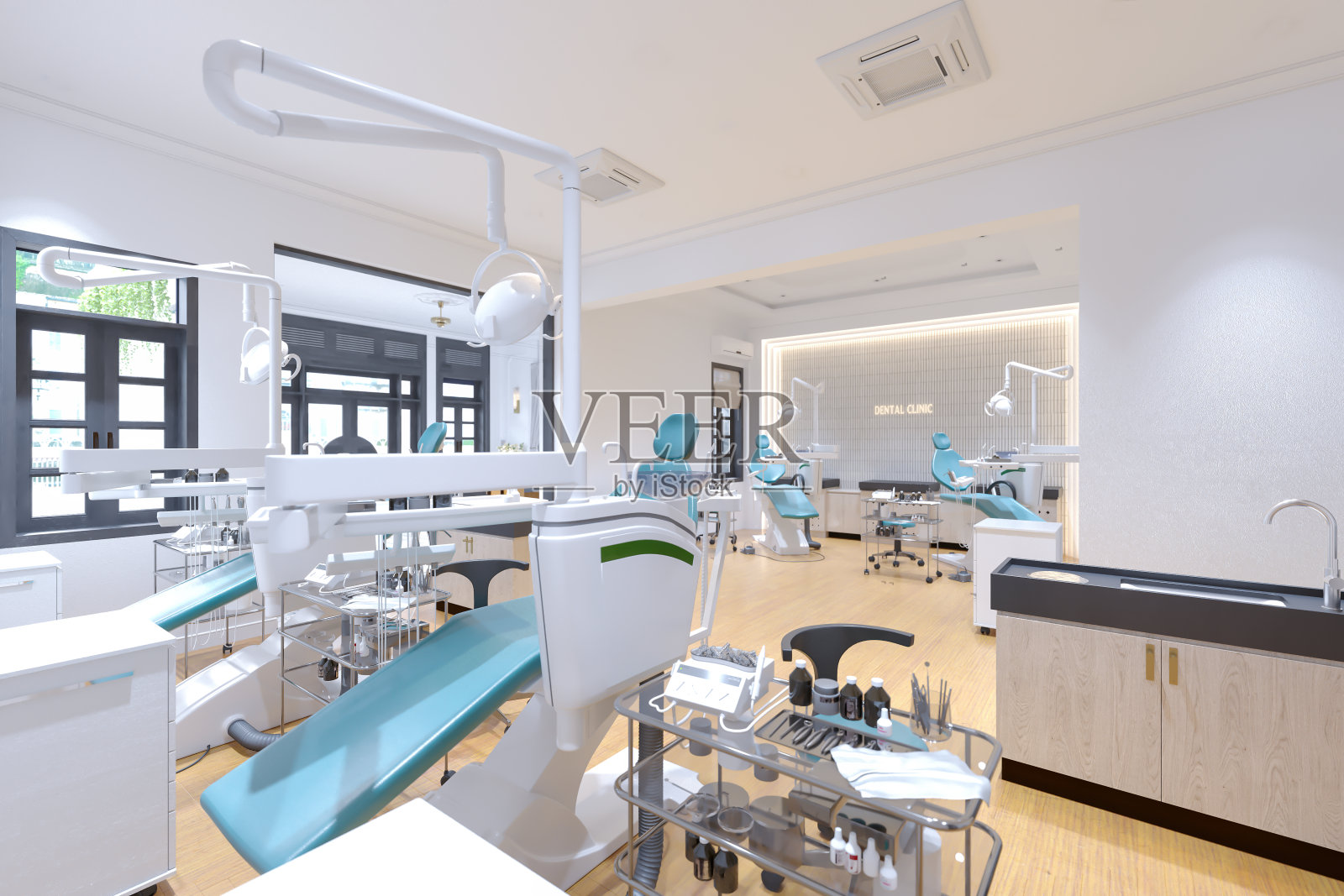 牙医办公室内部和现代设备照片摄影图片