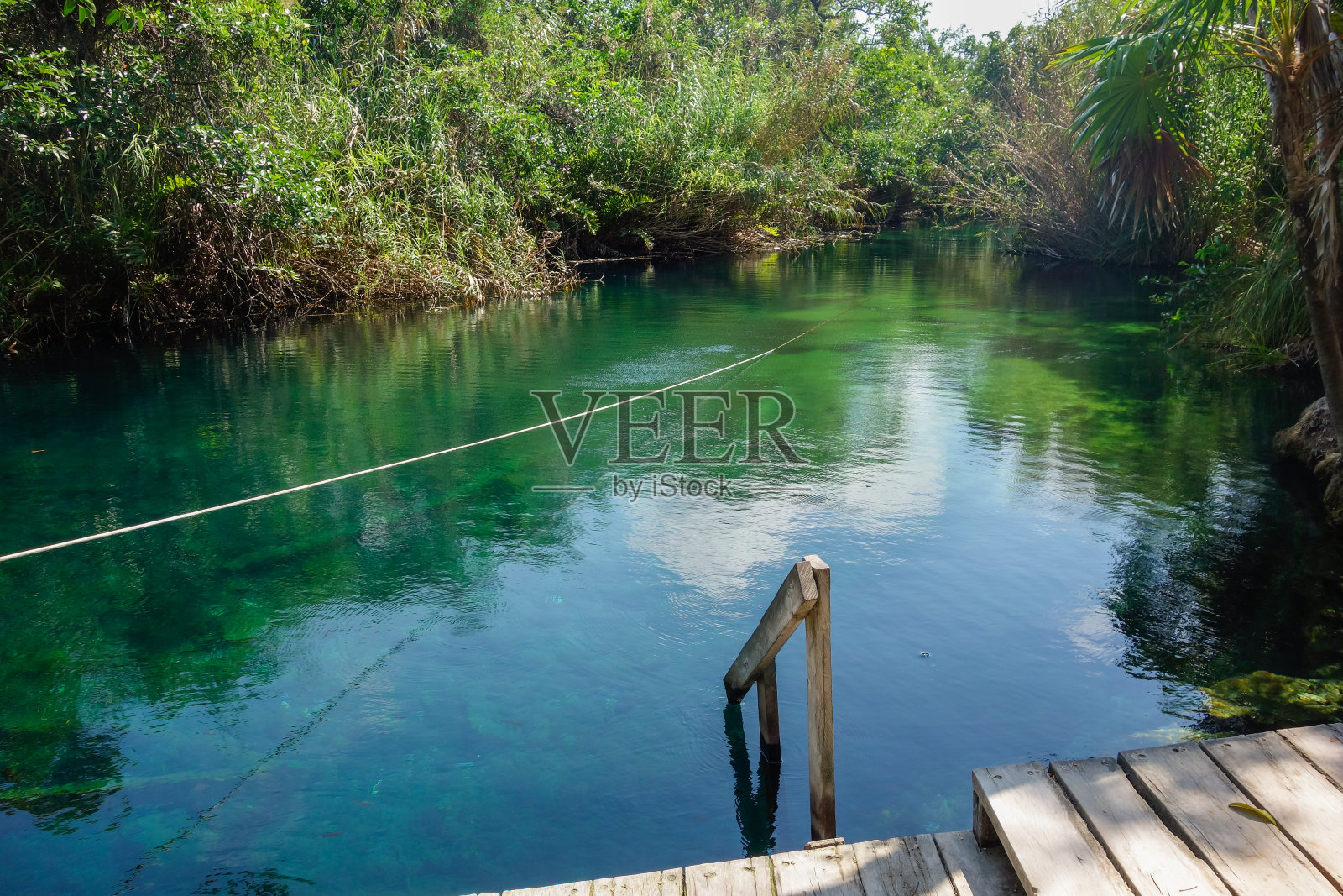 美丽的天然游泳池与清澈的水在天然井埃斯孔迪多在图卢姆，墨西哥照片摄影图片