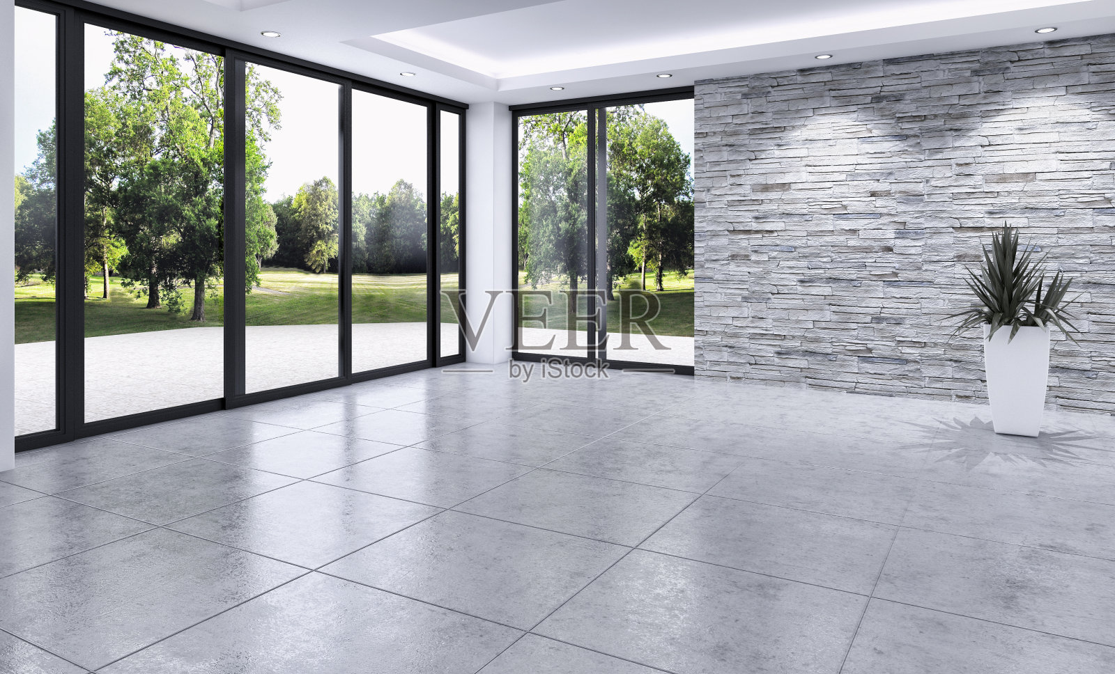 现代明亮的室内空房间3D渲染照片摄影图片