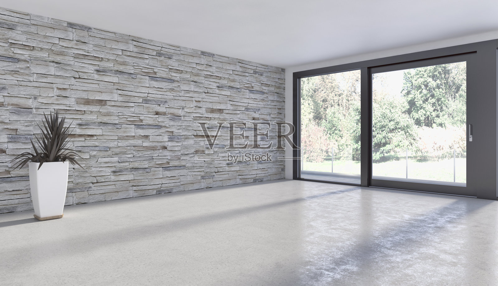 现代明亮的室内空房间3D渲染照片摄影图片