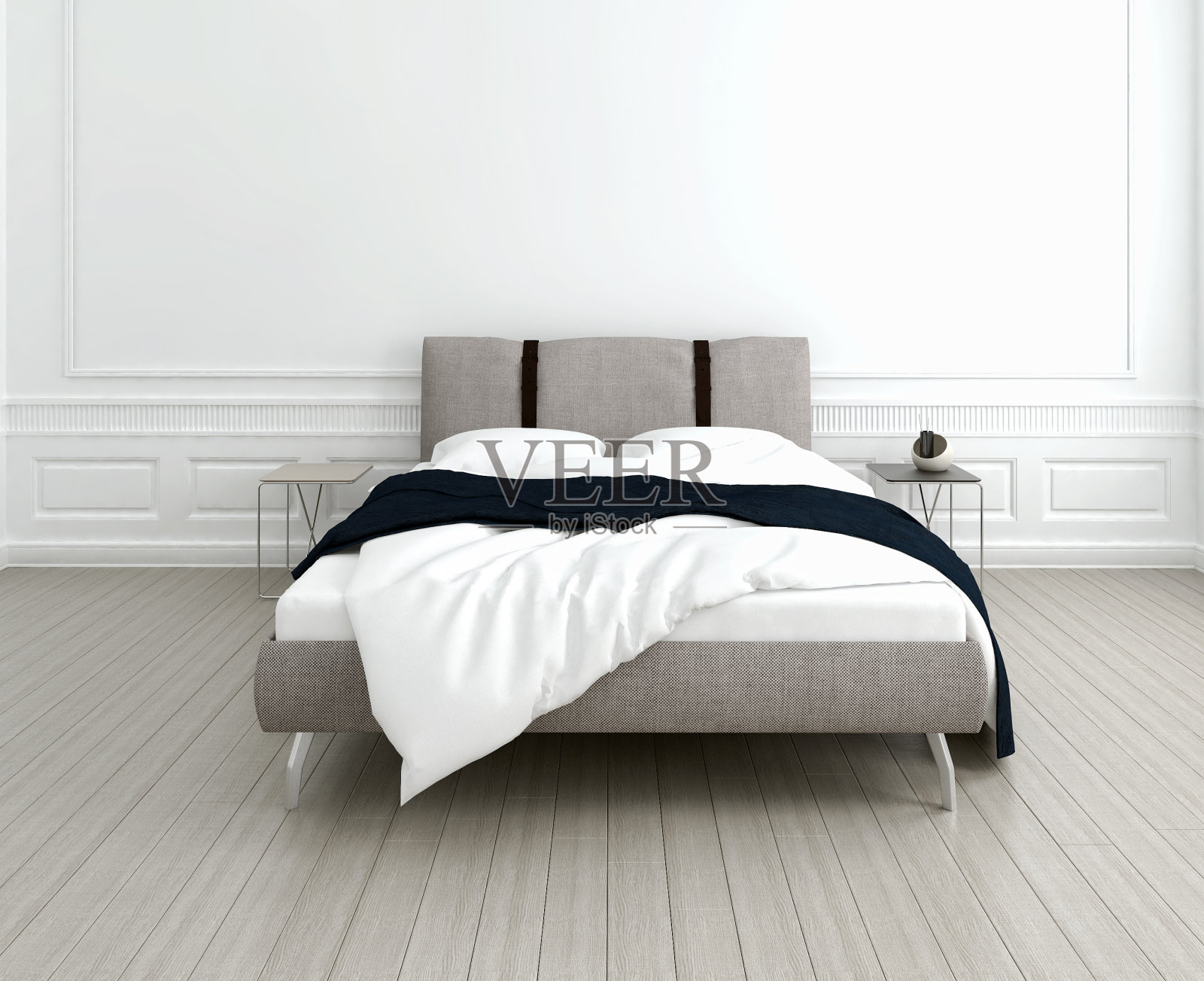 现代明亮的卧室室内3D渲染插图电脑生成的图像照片摄影图片