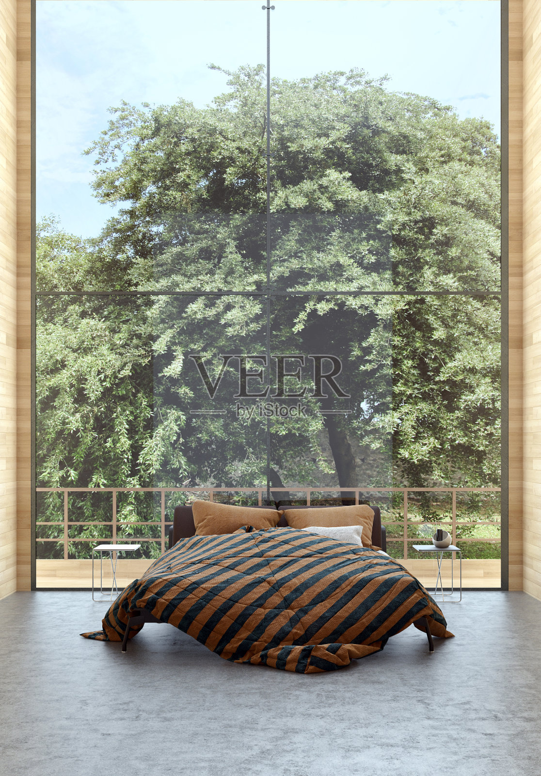 现代明亮的卧室室内3D渲染插图电脑生成的图像照片摄影图片