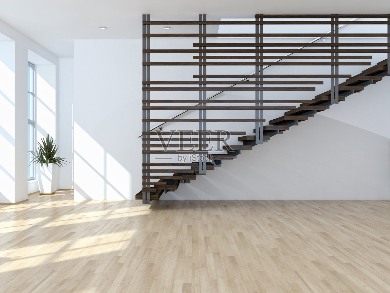 现代明亮的室内空房间3D渲染照片摄影图片