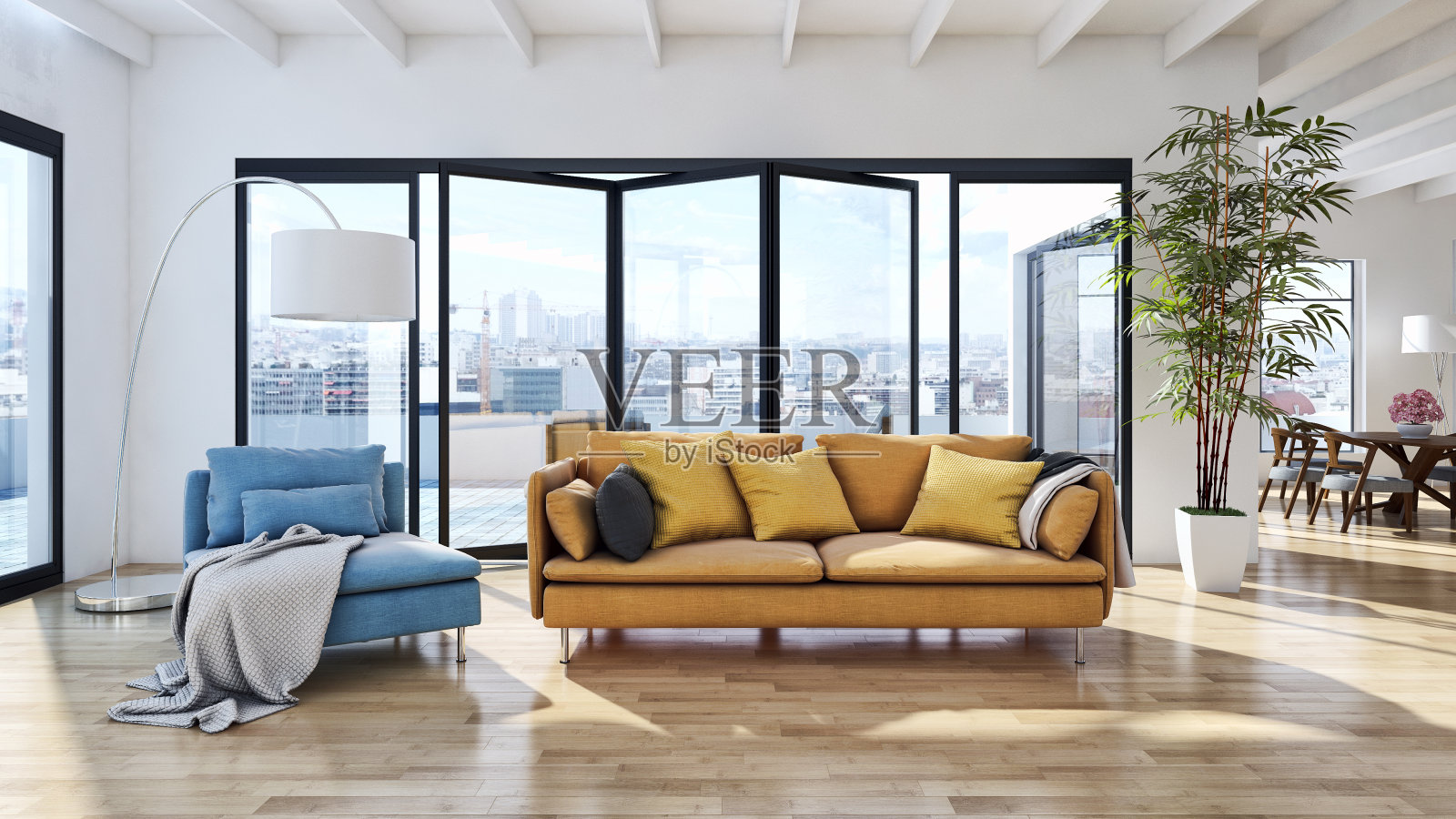 大型豪华现代明亮内饰客厅模型插图3D渲染图像照片摄影图片