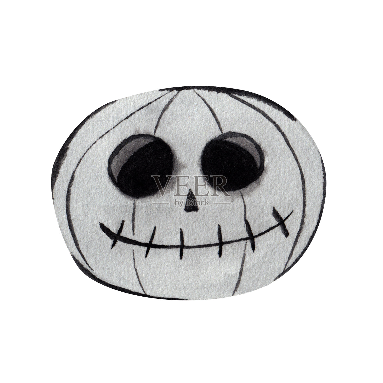 有趣的头骨。水彩插图孤立的白色背景插画图片素材