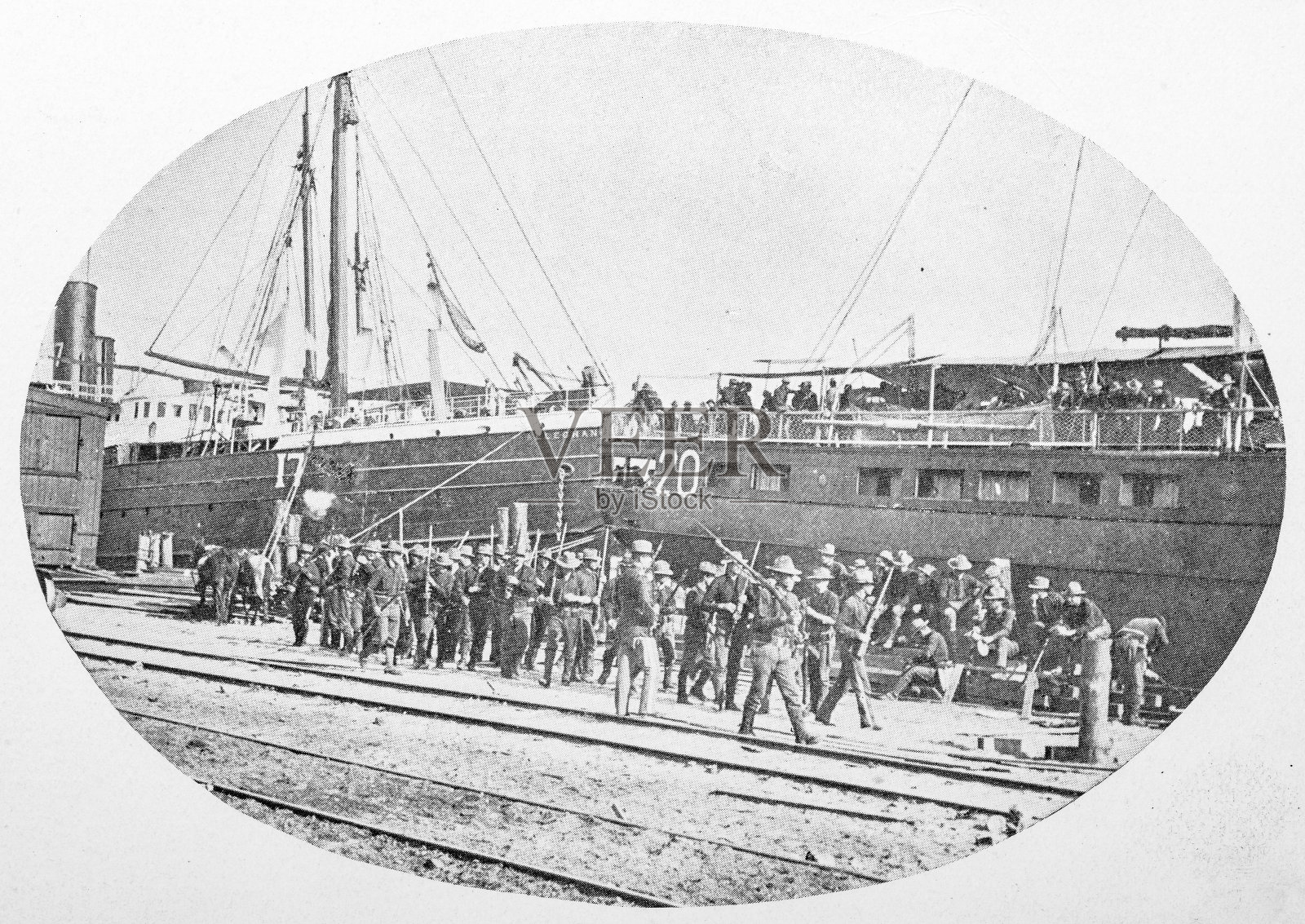 美西战争期间古巴的古董照片，在坦帕港登船插画图片素材