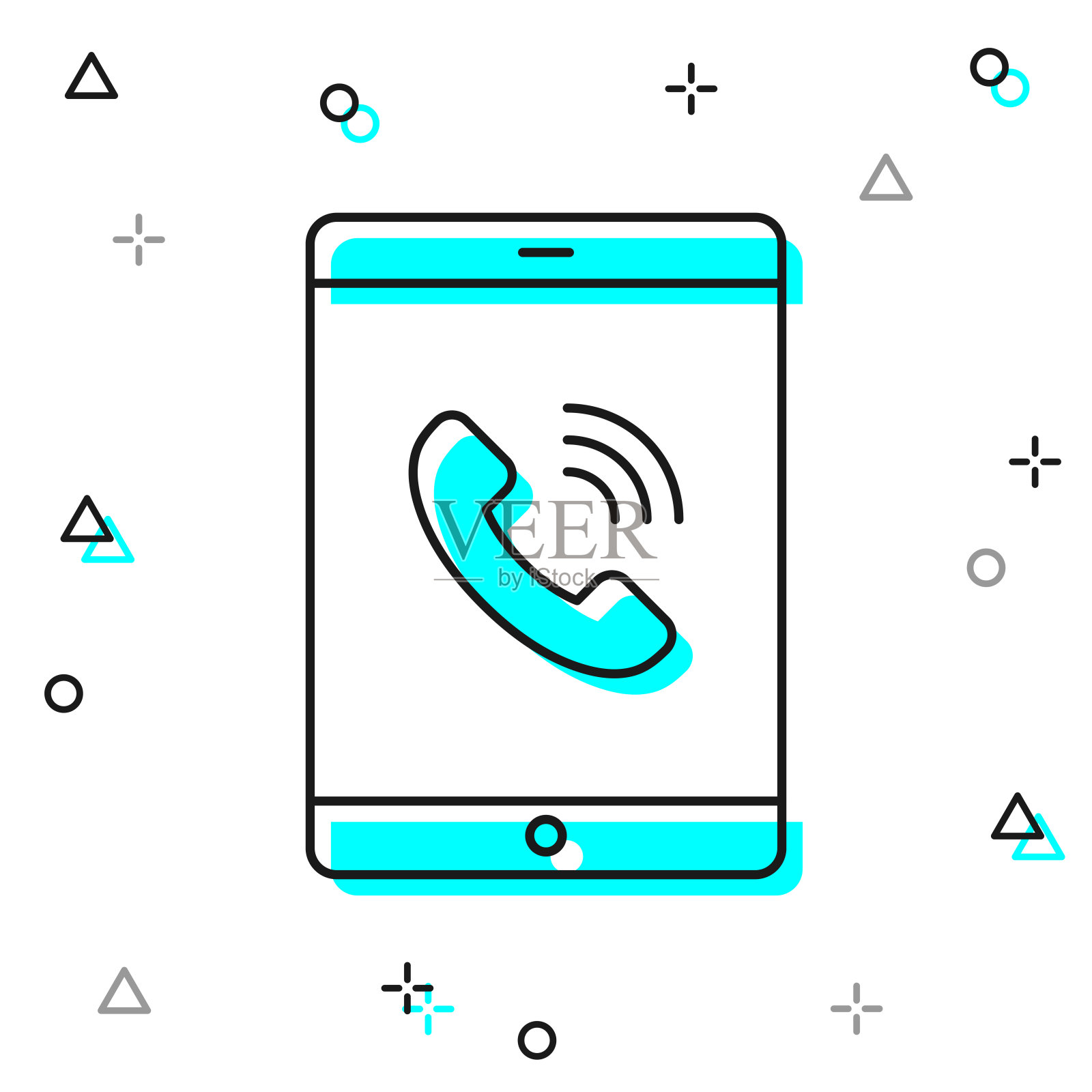 平板电脑与来电。白色背景上的线图标插画图片素材