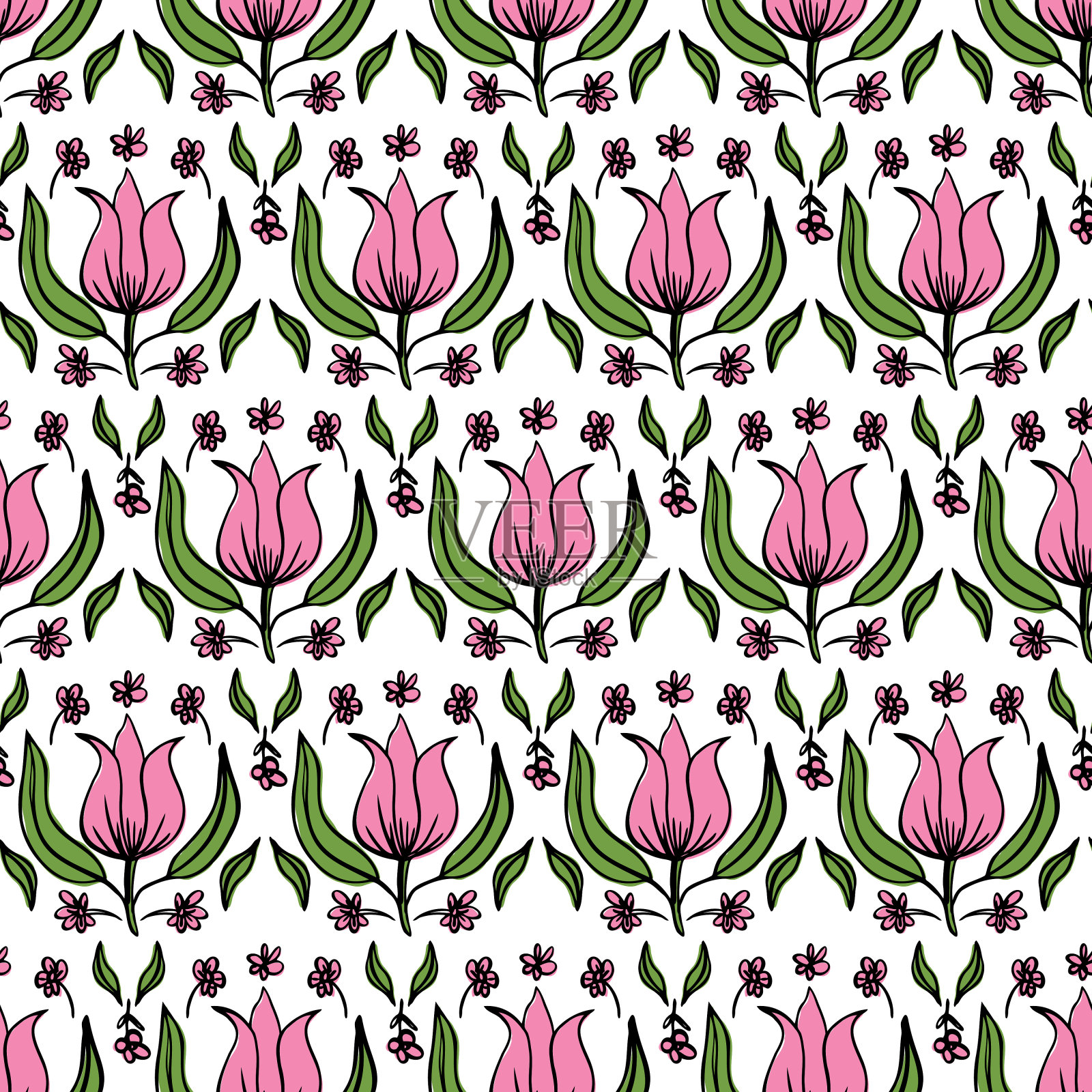 民间郁金香艺术的无缝图案插画图片素材