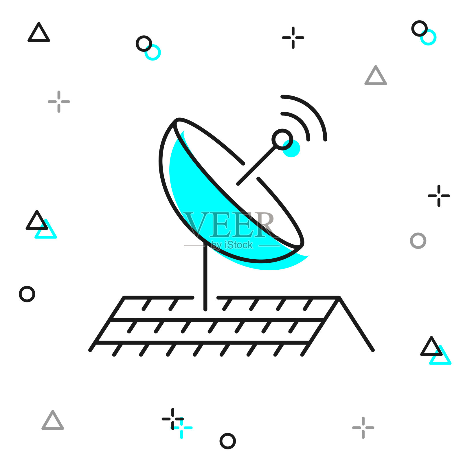 屋顶上有卫星天线。白色背景上的线图标插画图片素材