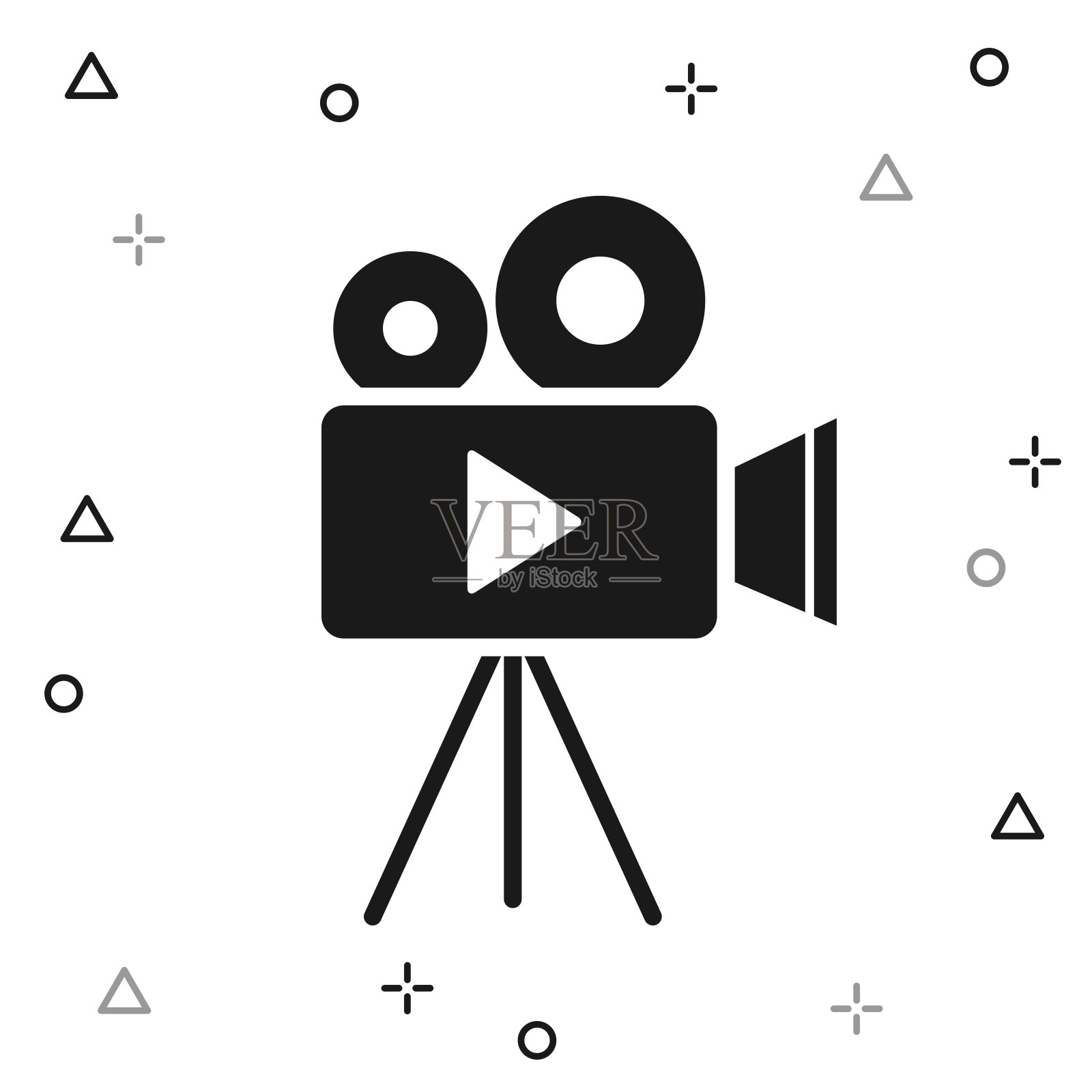 带三脚架的摄像机。白色背景图标插画图片素材