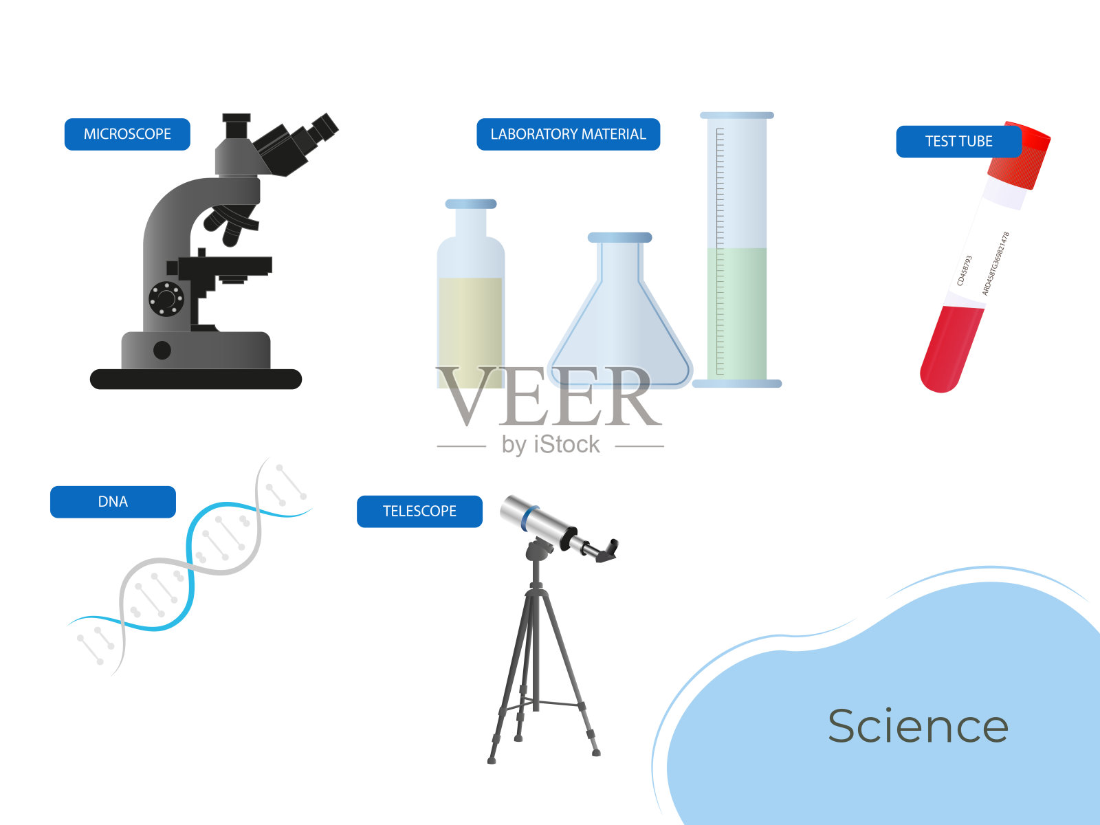 有各种科学仪器和设备的科学实验室插画图片素材