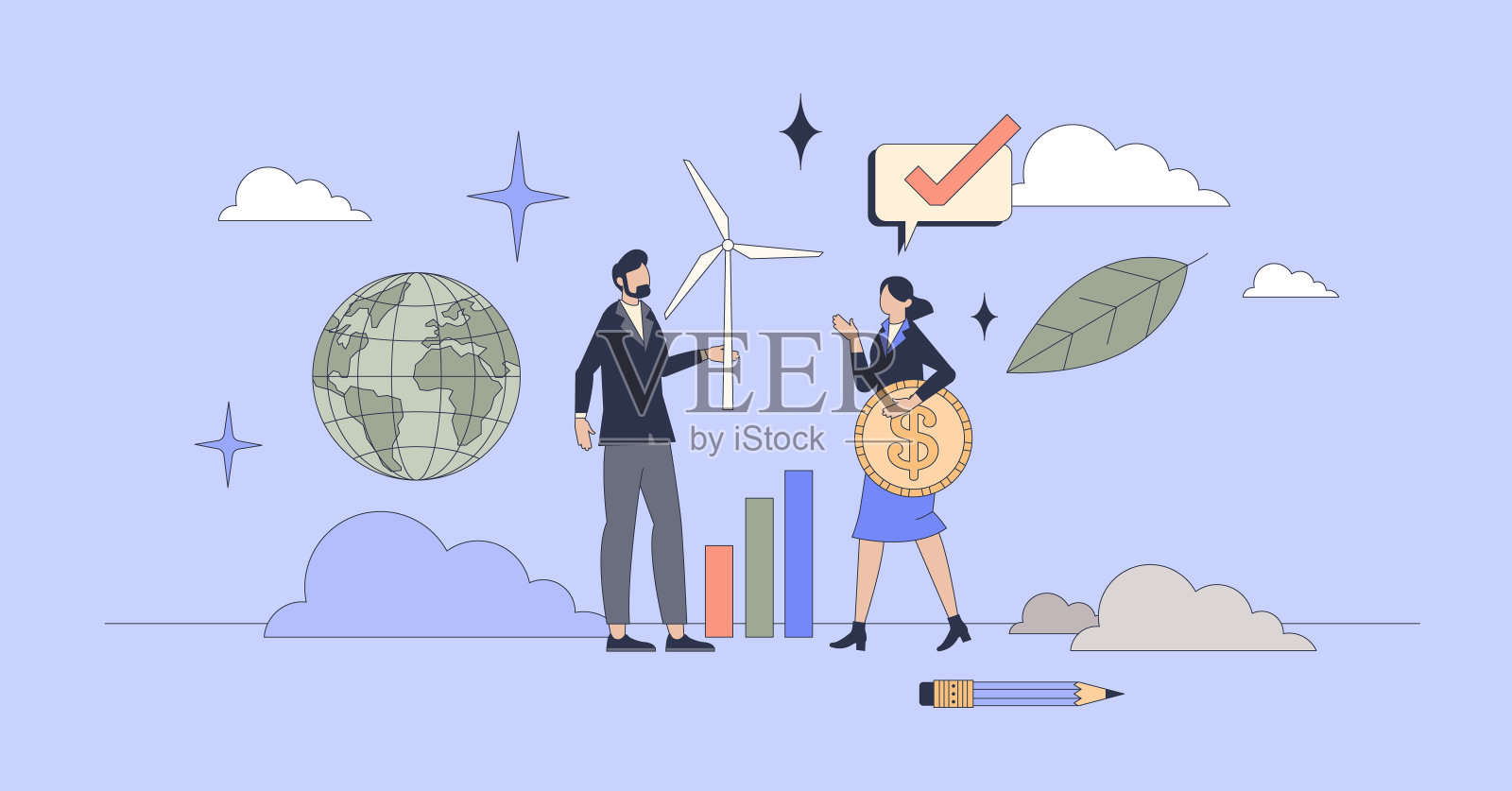 ESG基金作为环境社会治理小人物的神经主义理念插画图片素材