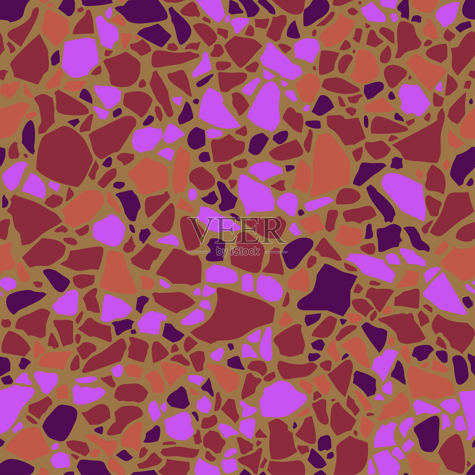 水磨石地板，无缝花纹。抛光岩石表面，彩色酒红色马赛克地板。颜色柔和的随机小大理石鹅卵石。插画图片素材