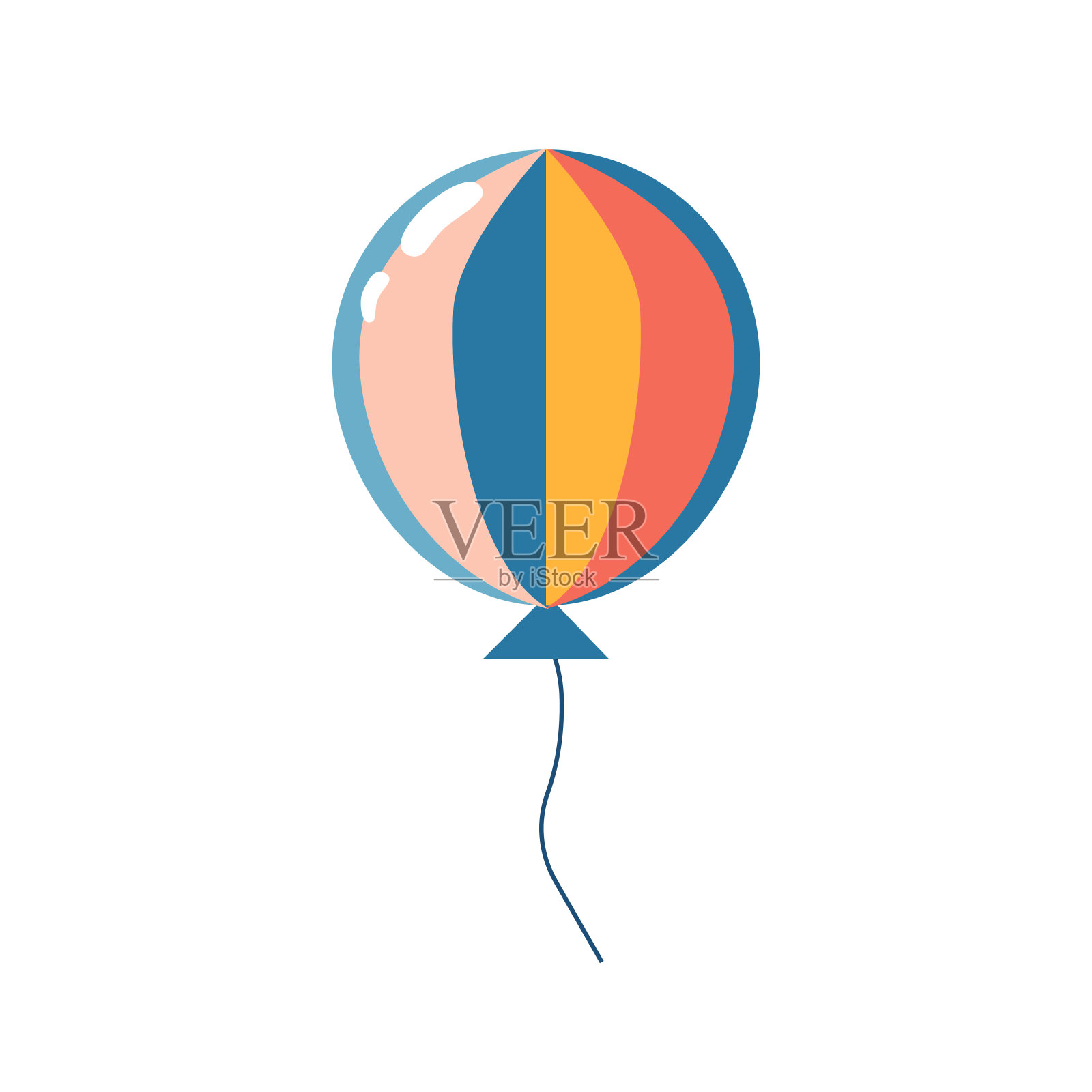 几何孤立的黄色蓝色条纹热气球，矢量插画图片素材