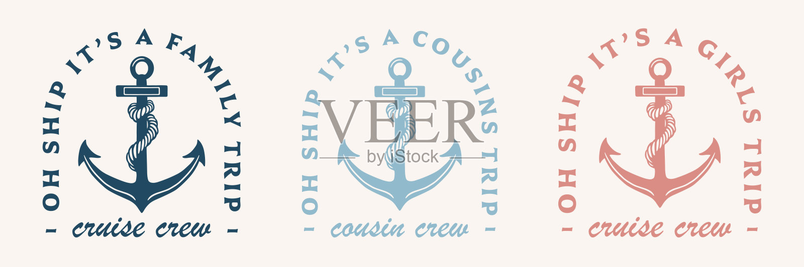 家庭表兄弟姐妹女孩巡航船员小队巡航匹配哦船这是一次旅行暑假帆船冒险有趣的报价衬衫设计服装插画图片素材