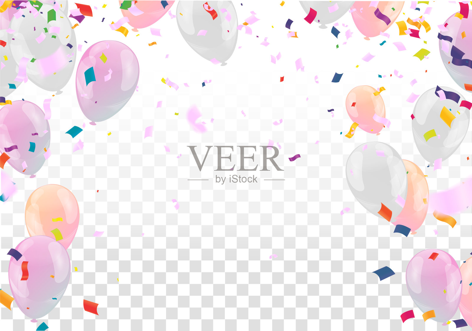 生日快乐与气球和彩纸背景矢量设计贺卡。邀请卡插画图片素材