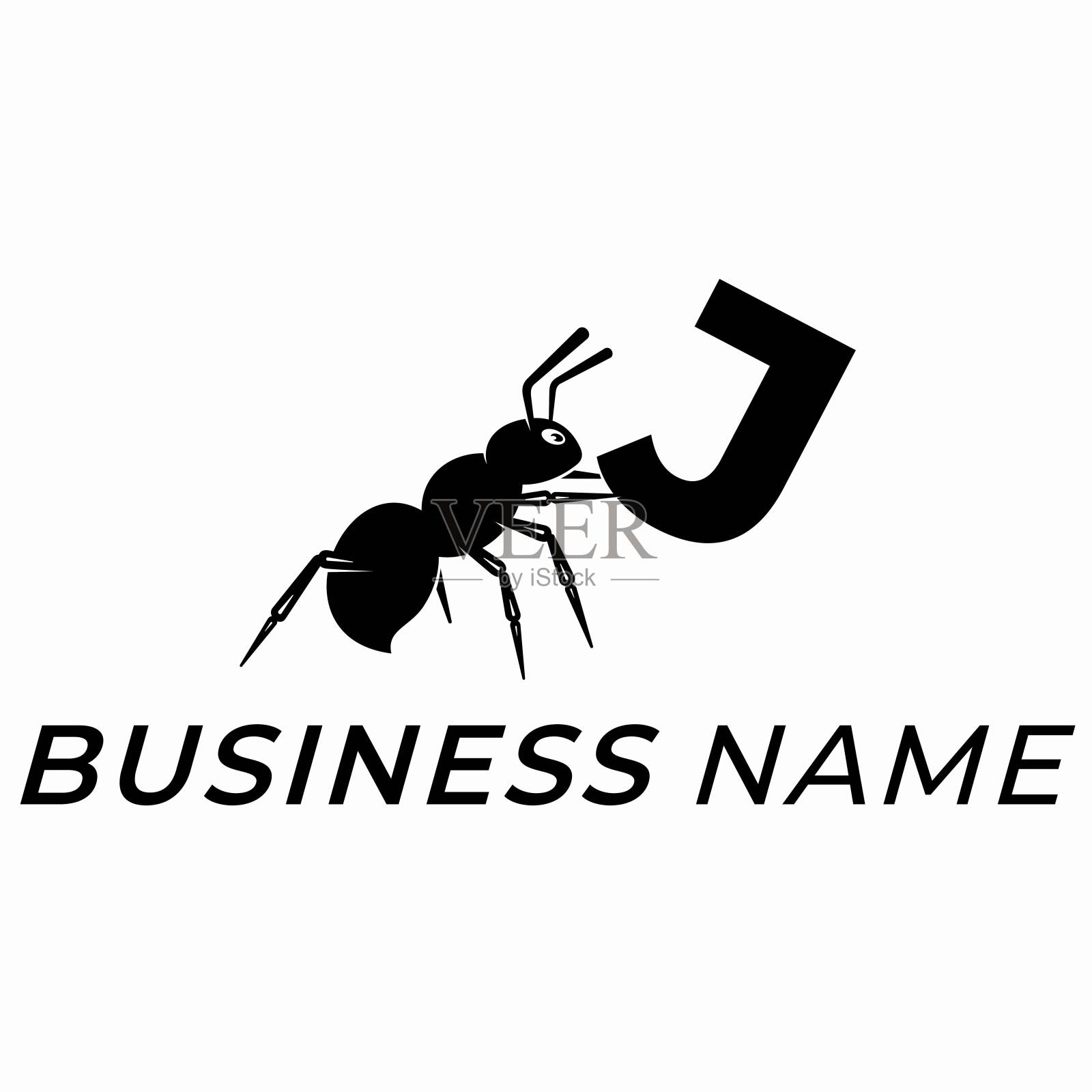 字母J和蚂蚁动物插画图片素材